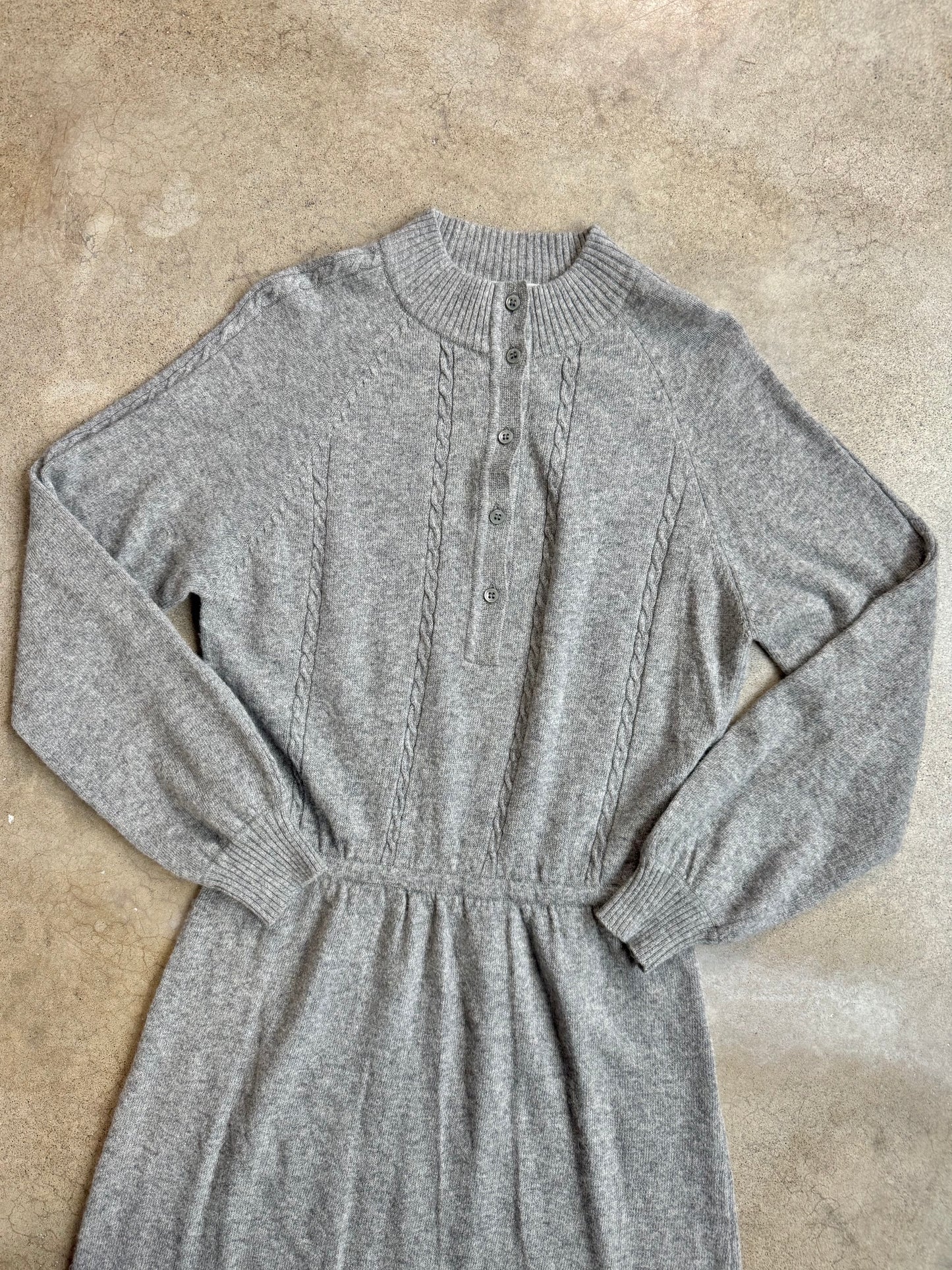 Vintage 1980s Horchow 100% Cashmere Grey Sweater Dress | M/L