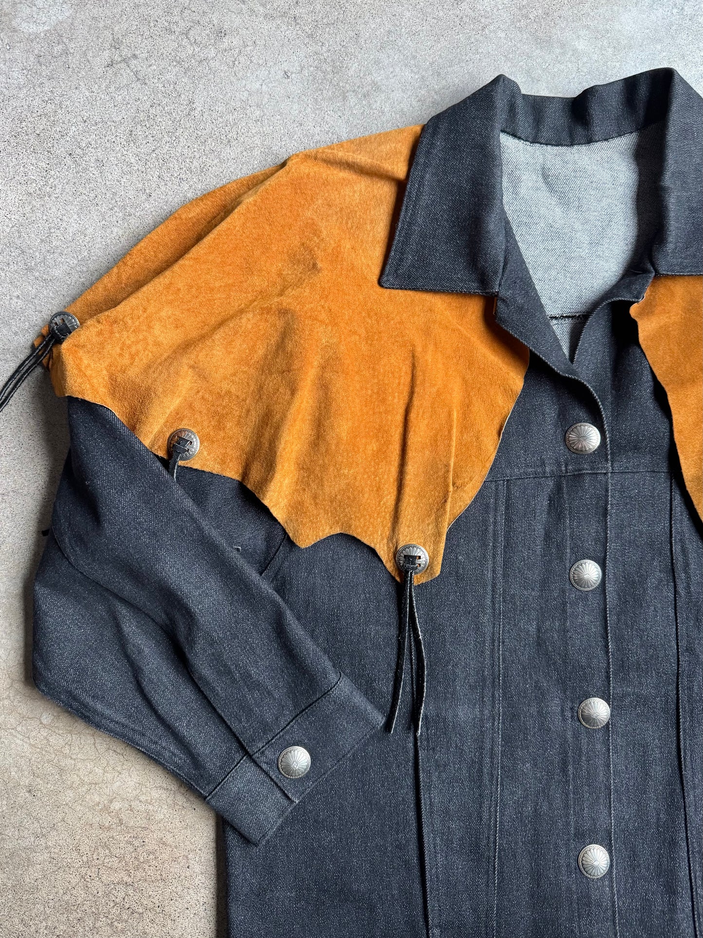 Vintage 1970s Western Suede & Black Denim Ranchers Jacket | Large