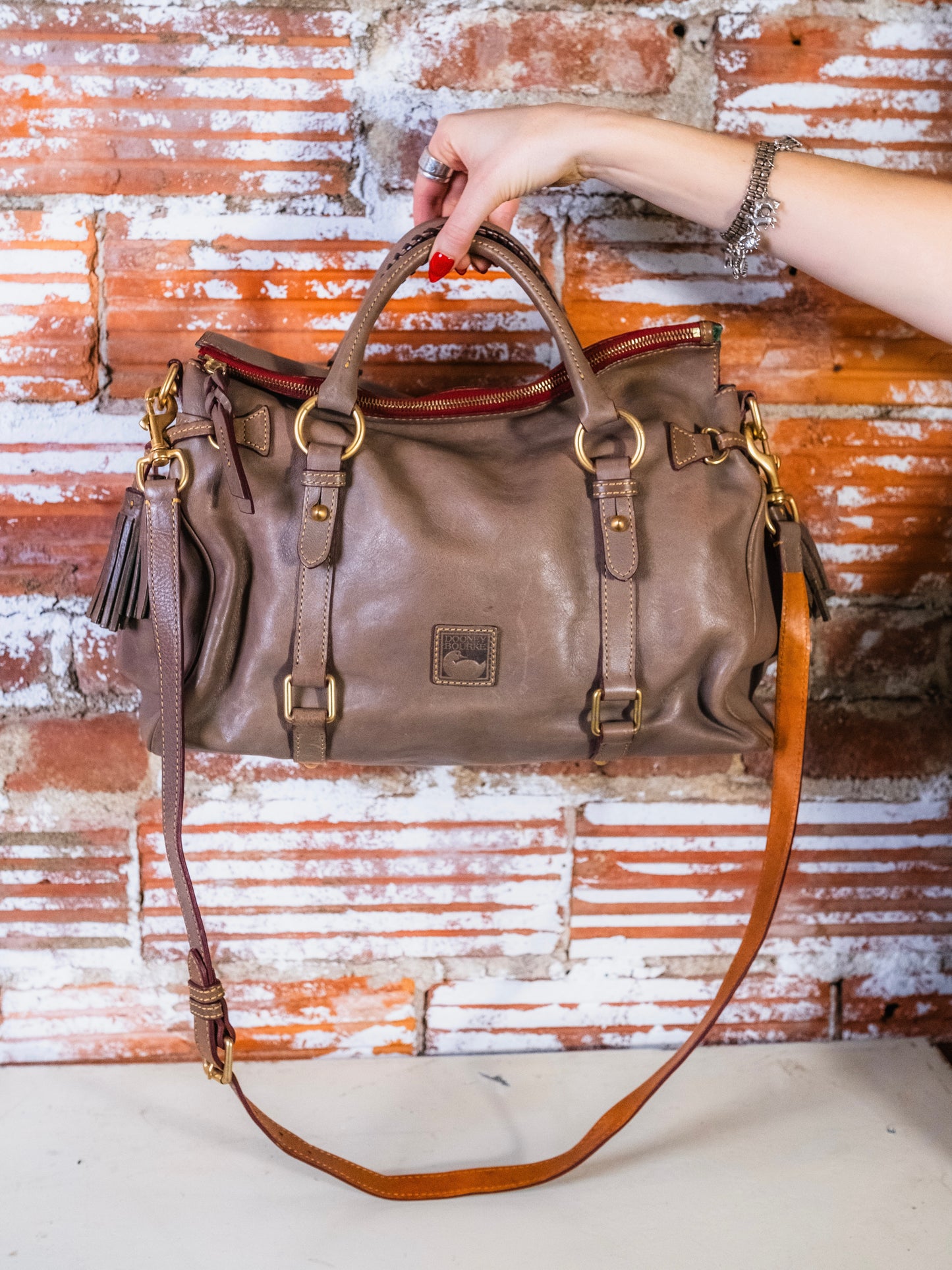 Dooney & Bourke Florentine Leather Large Satchel Bag | Charcoal