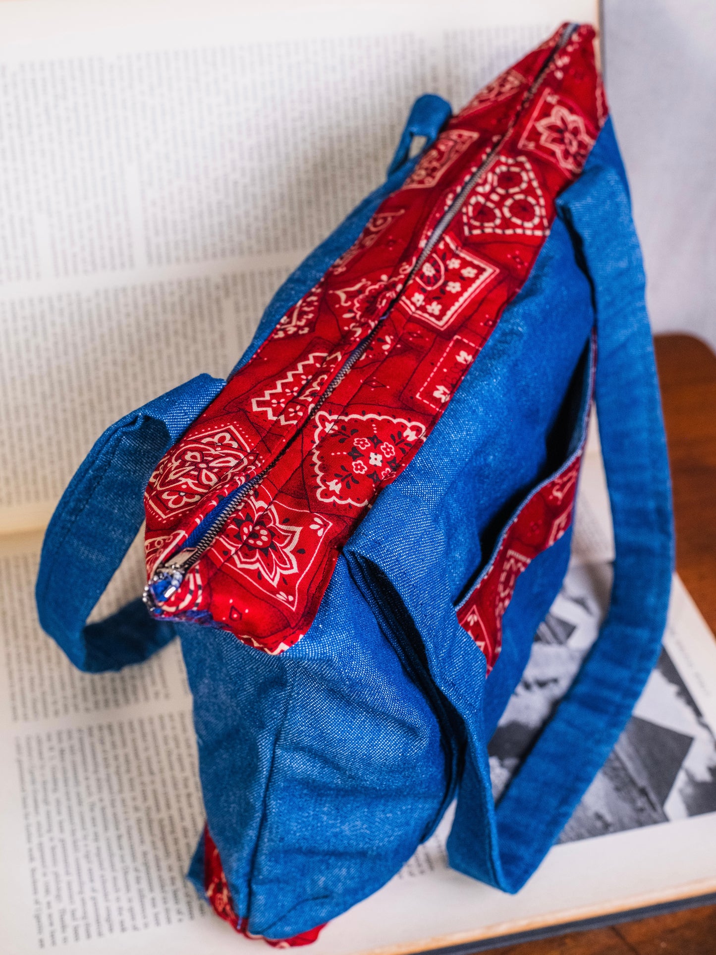 Vintage Handmade Denim & Bandana Trim Shoulder Bag