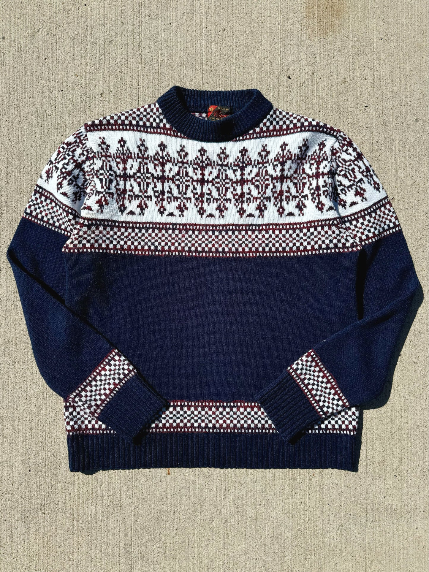 Vintage Cabot Navy Patterned Knit Sweater | L/XL