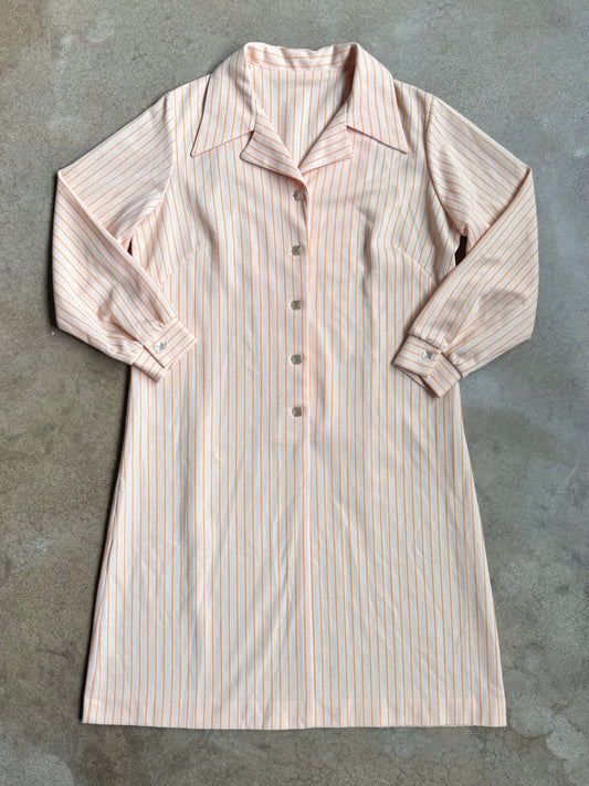 Vintage 1960s Orange Striped Long Sleeve Shirt Dress | Large