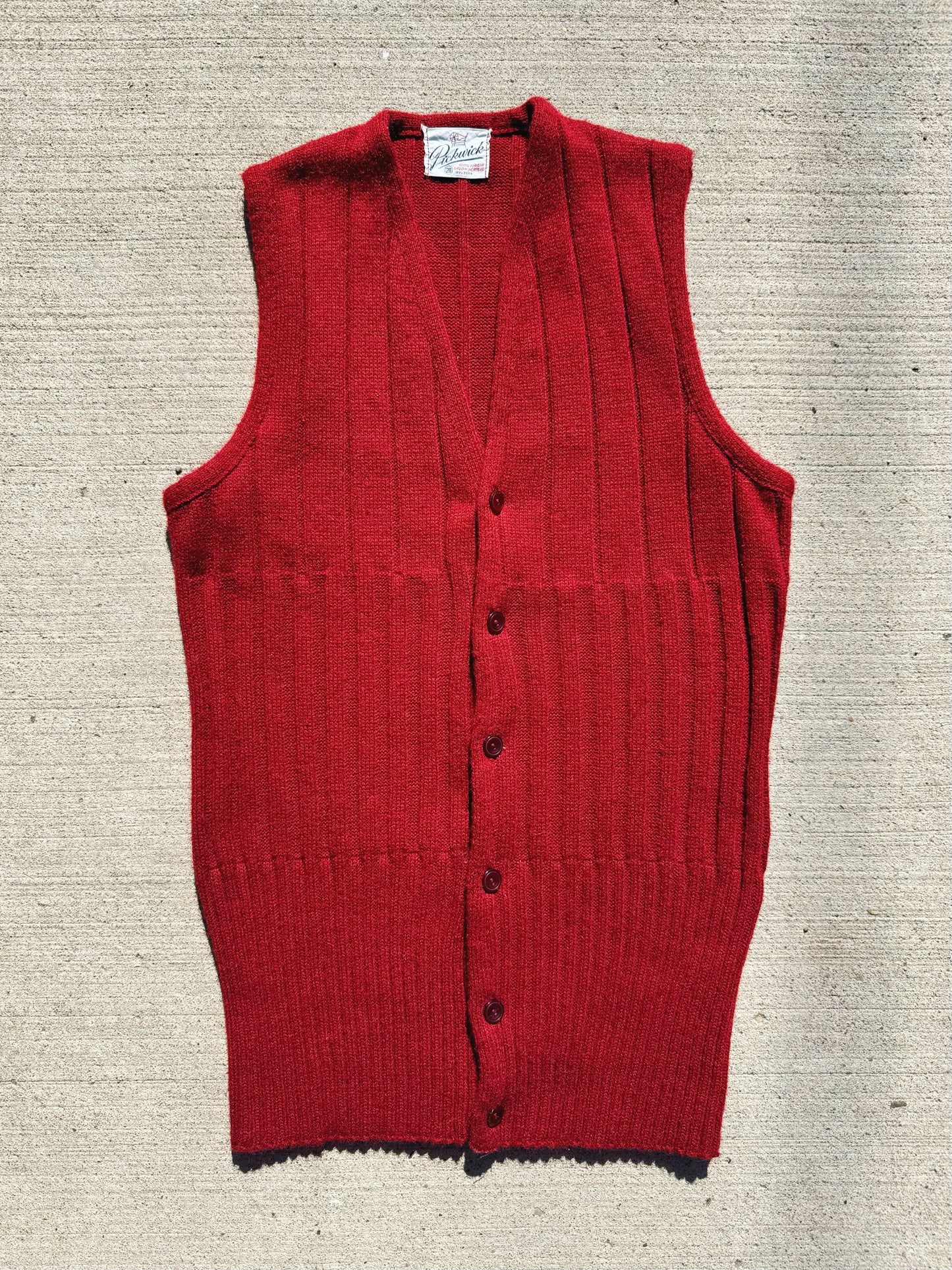 Vintage 1960s Pickwick Red Rib Knit Sweater Vest | S/M