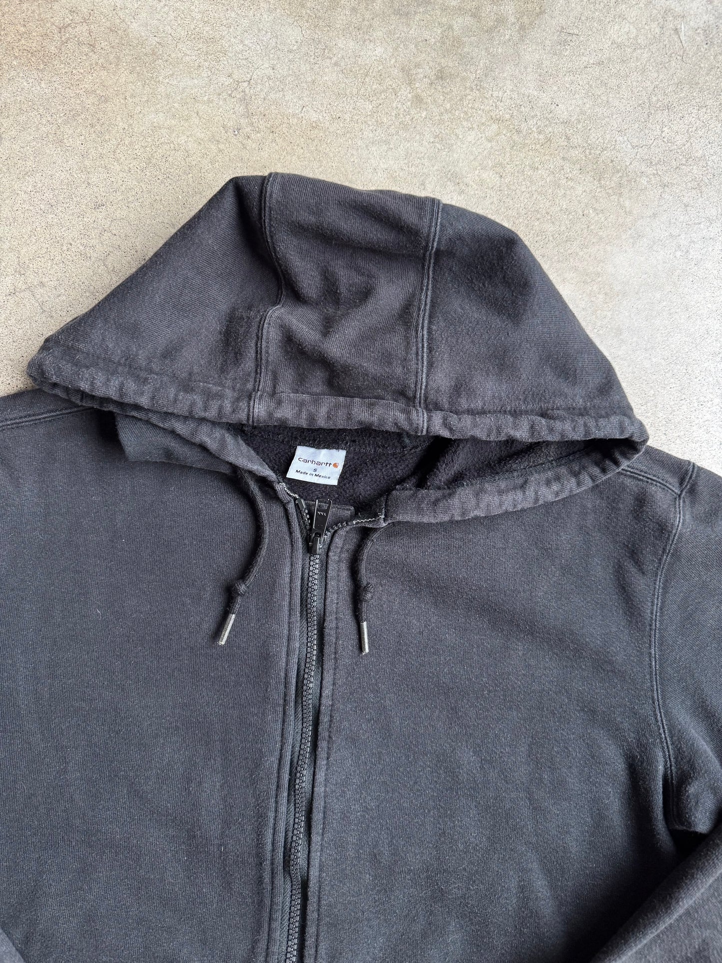 Vintage 1990s Carhartt Black Zip-Up Hooded Sweatshirt | Small