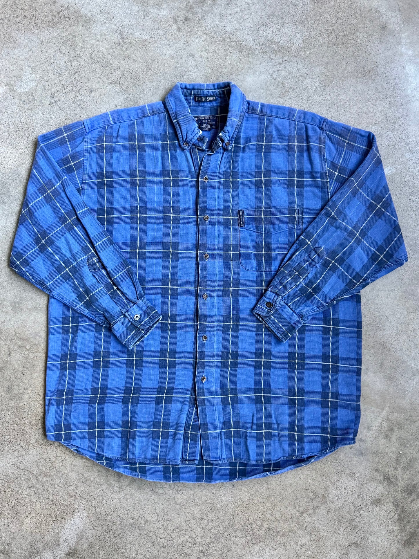 Vintage 1990s Abercrombie & Fitch “The Big Shirt” Blue Plaid Cotton Flannel | Large