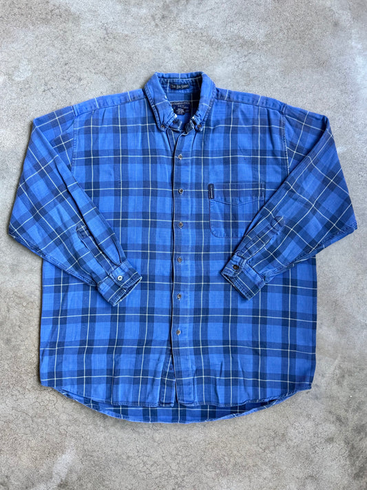 Vintage 1990s Abercrombie & Fitch “The Big Shirt” Blue Plaid Cotton Flannel | Large