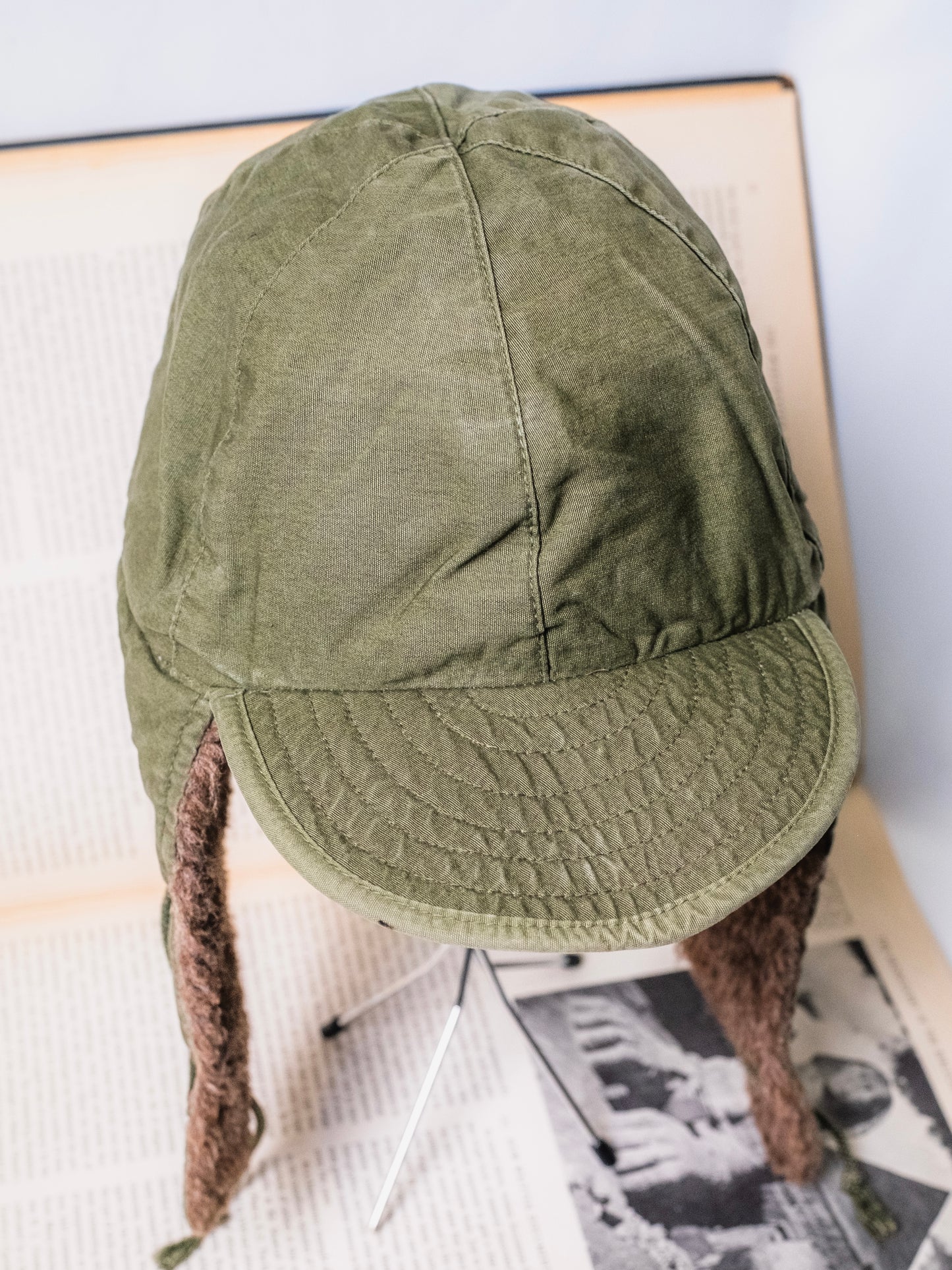 Vintage 1950s Military Issue Wool-Lined Green Field Cap