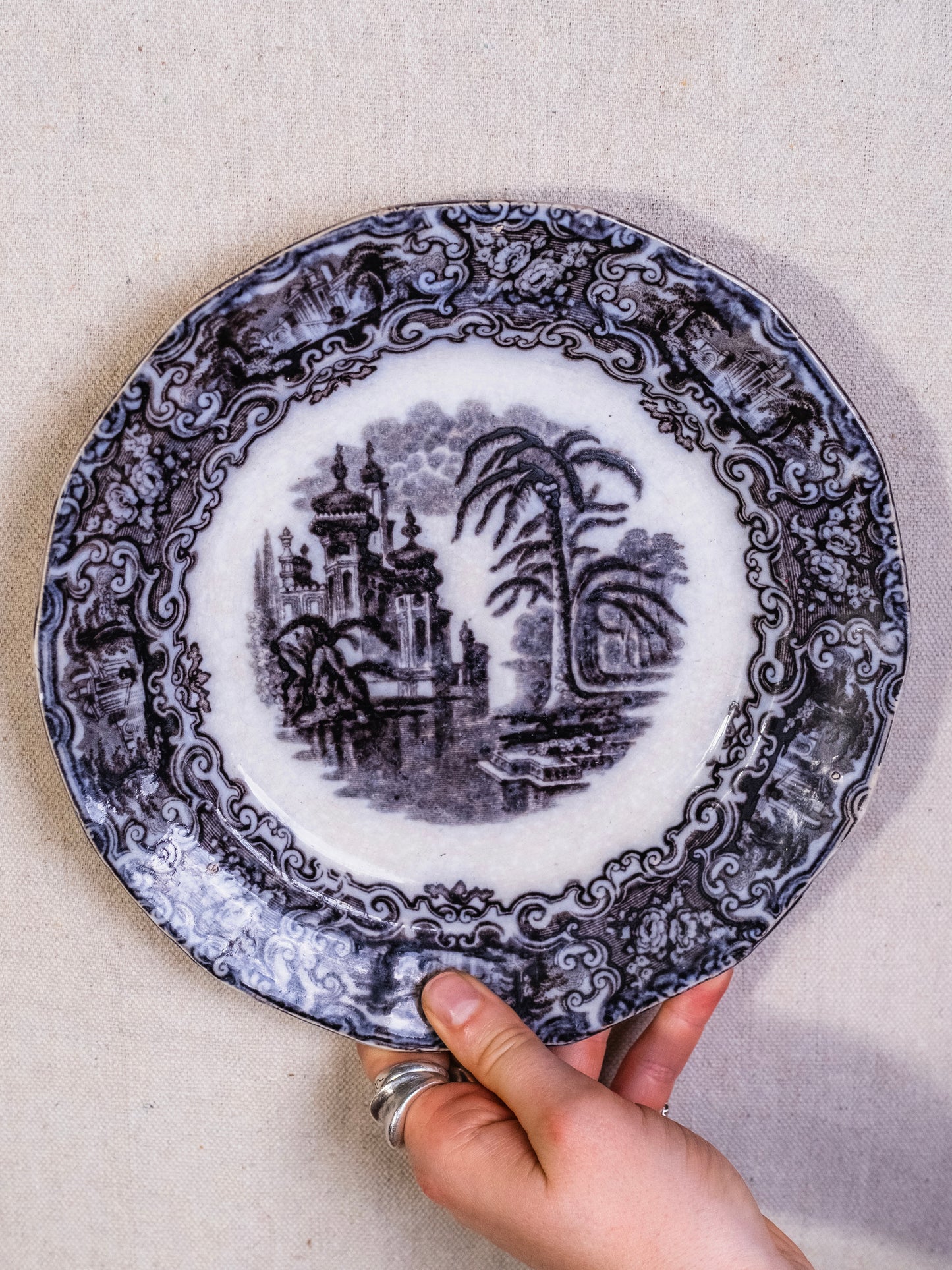 Antique 19th Century E. Challinor “Calcutta” Transferware Dinner Plate