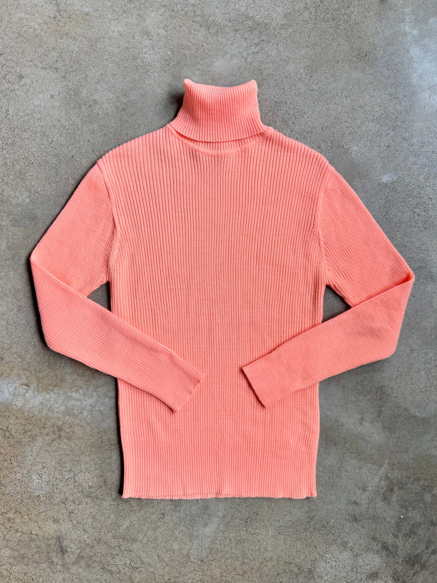 Vintage 1970s Mardi Sherbet Orange Rib Knit Turtleneck | Large