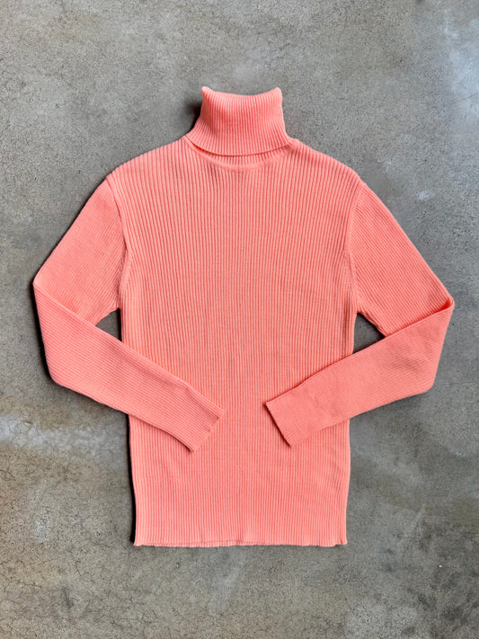 Vintage 1970s Mardi Sherbet Orange Rib Knit Turtleneck | Large