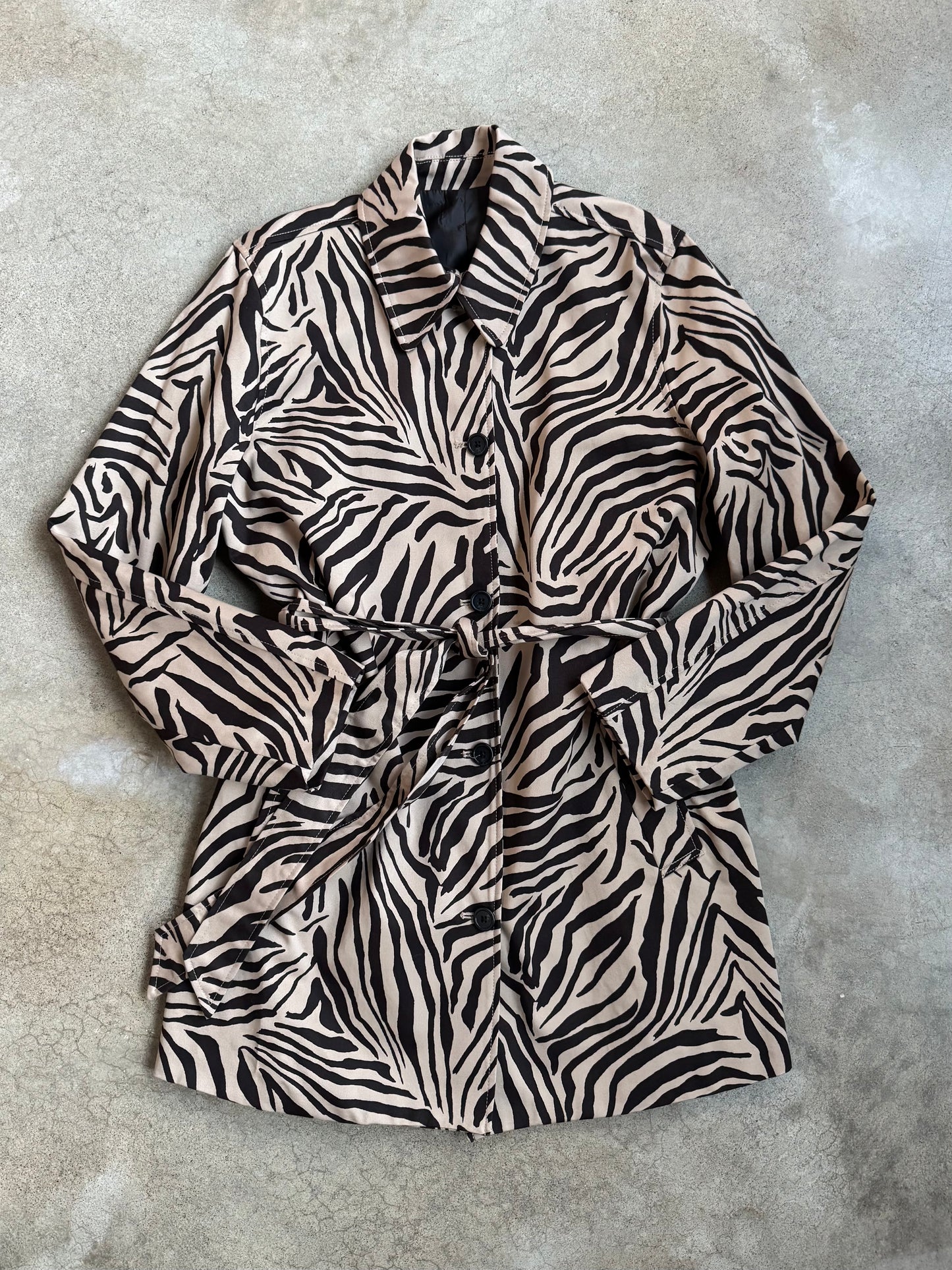 Vintage 1990s Brown Zebra Print Short Trench Coat | Medium