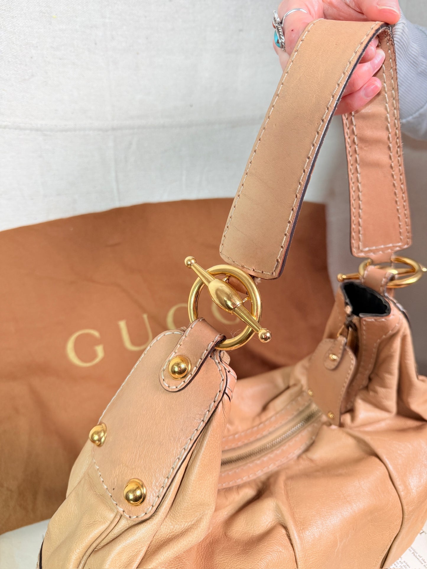 Vintage Gucci 219966 Tan Calfskin Jockey Hobo Shoulder Bag | Authenticated