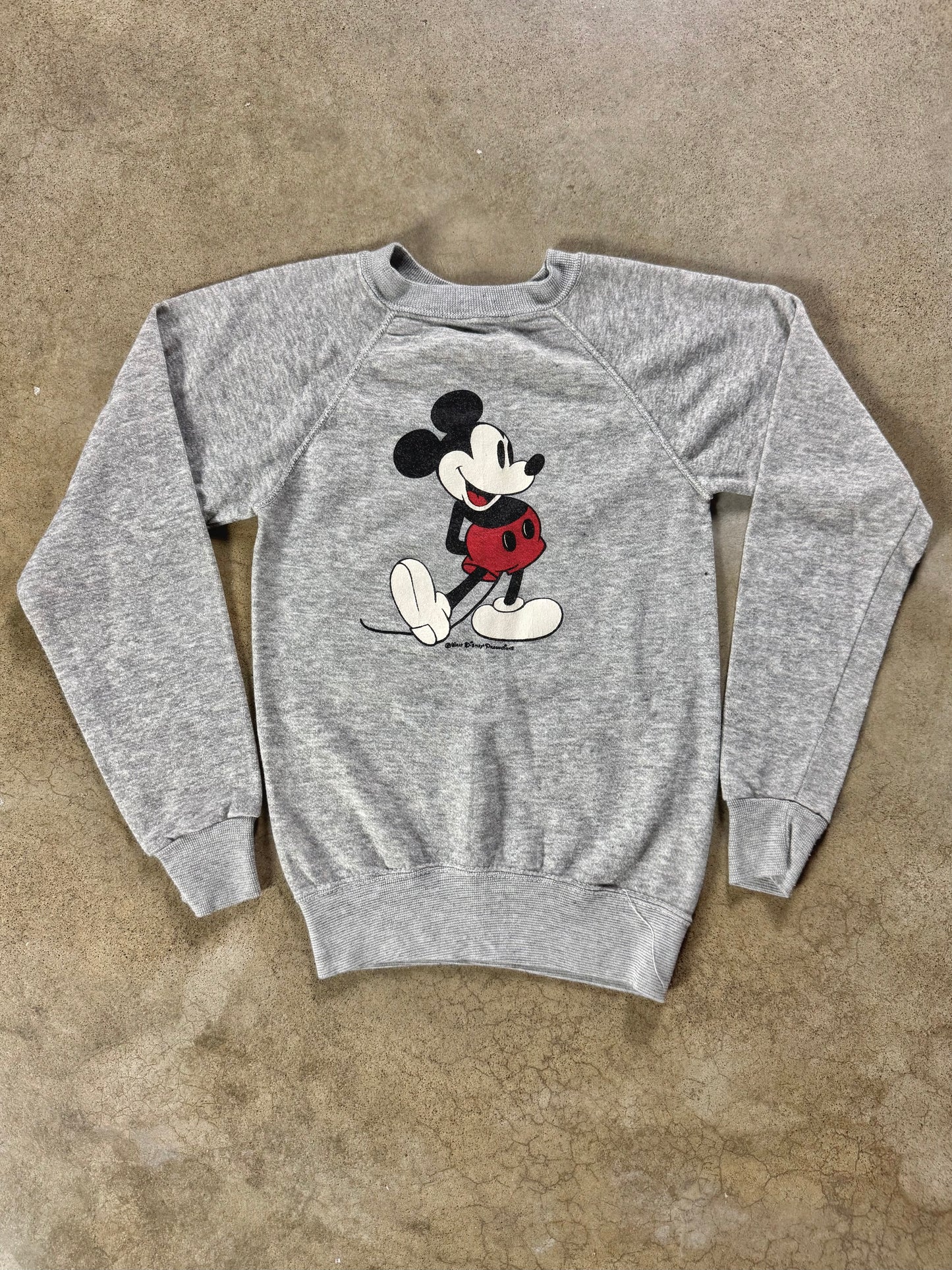 Vintage 1980s Disney Mickey Mouse Grey Raglan Sweatshirt | Youth XL