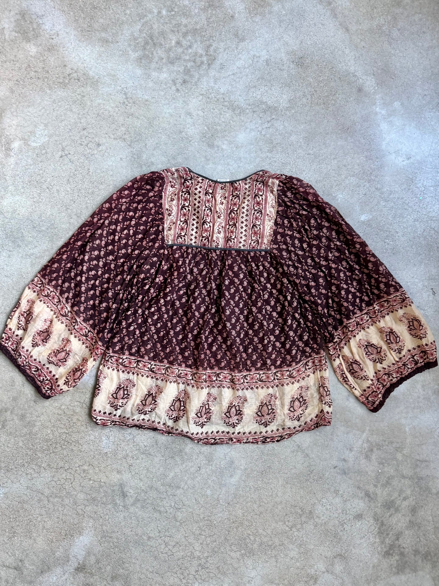 Vintage 1970s Indian Block Print 100% Cotton Gauze Peasant Blouse | Medium