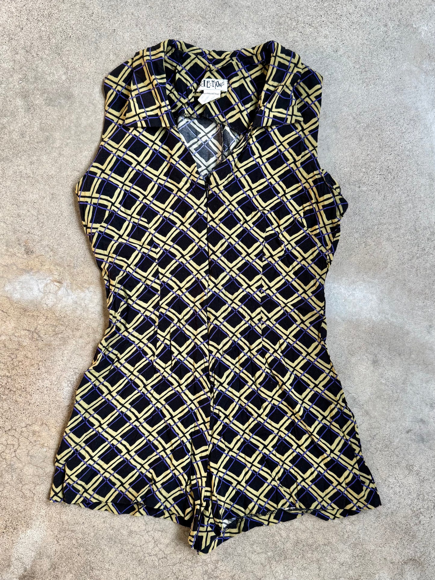 Vintage Selections Geometric Print Sleeveless Zip-Front Romper | S/M