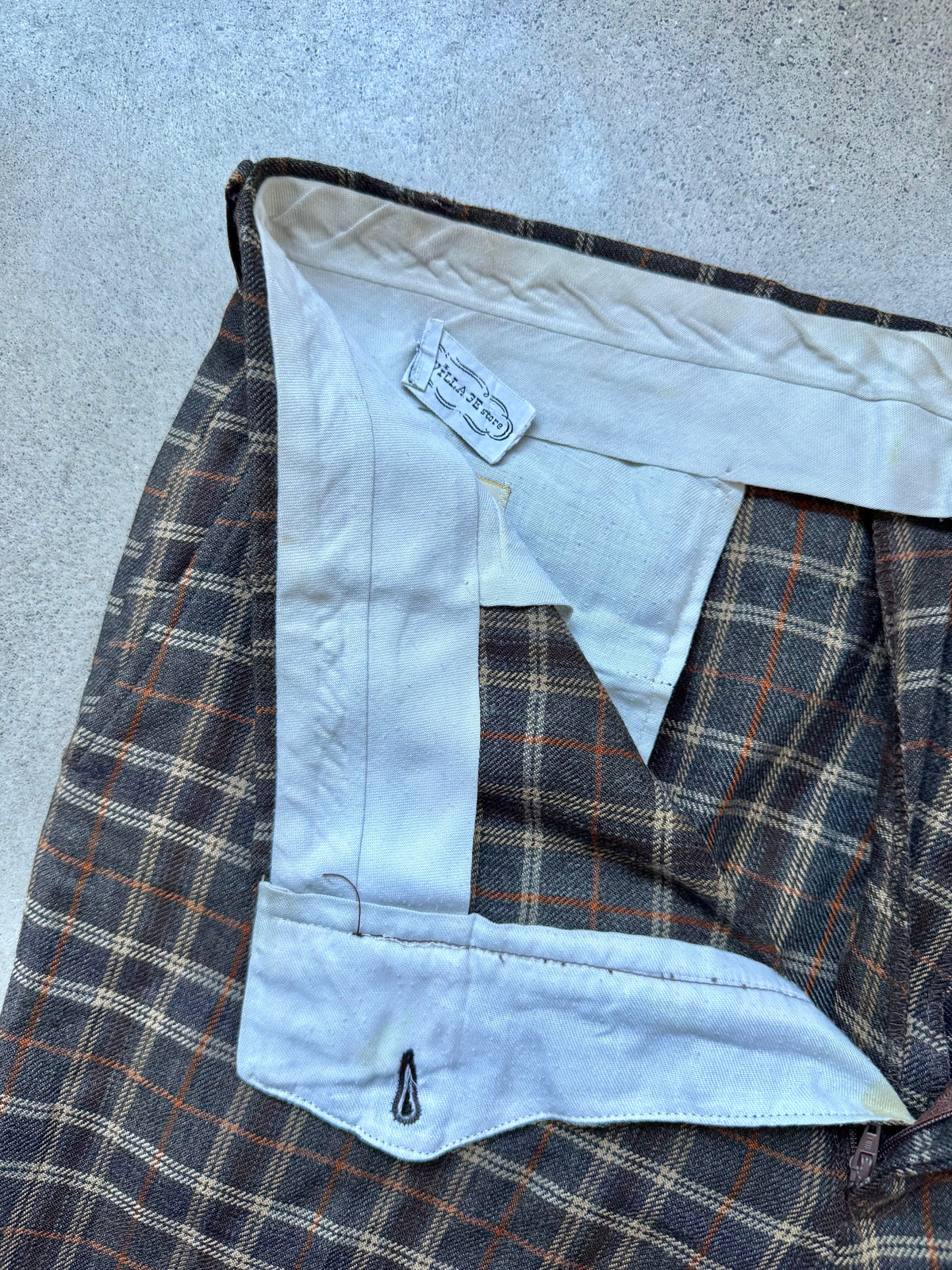 Vintage 1960s The Village Store Brown Plaid Wool-Blend Trousers | Waist 36”