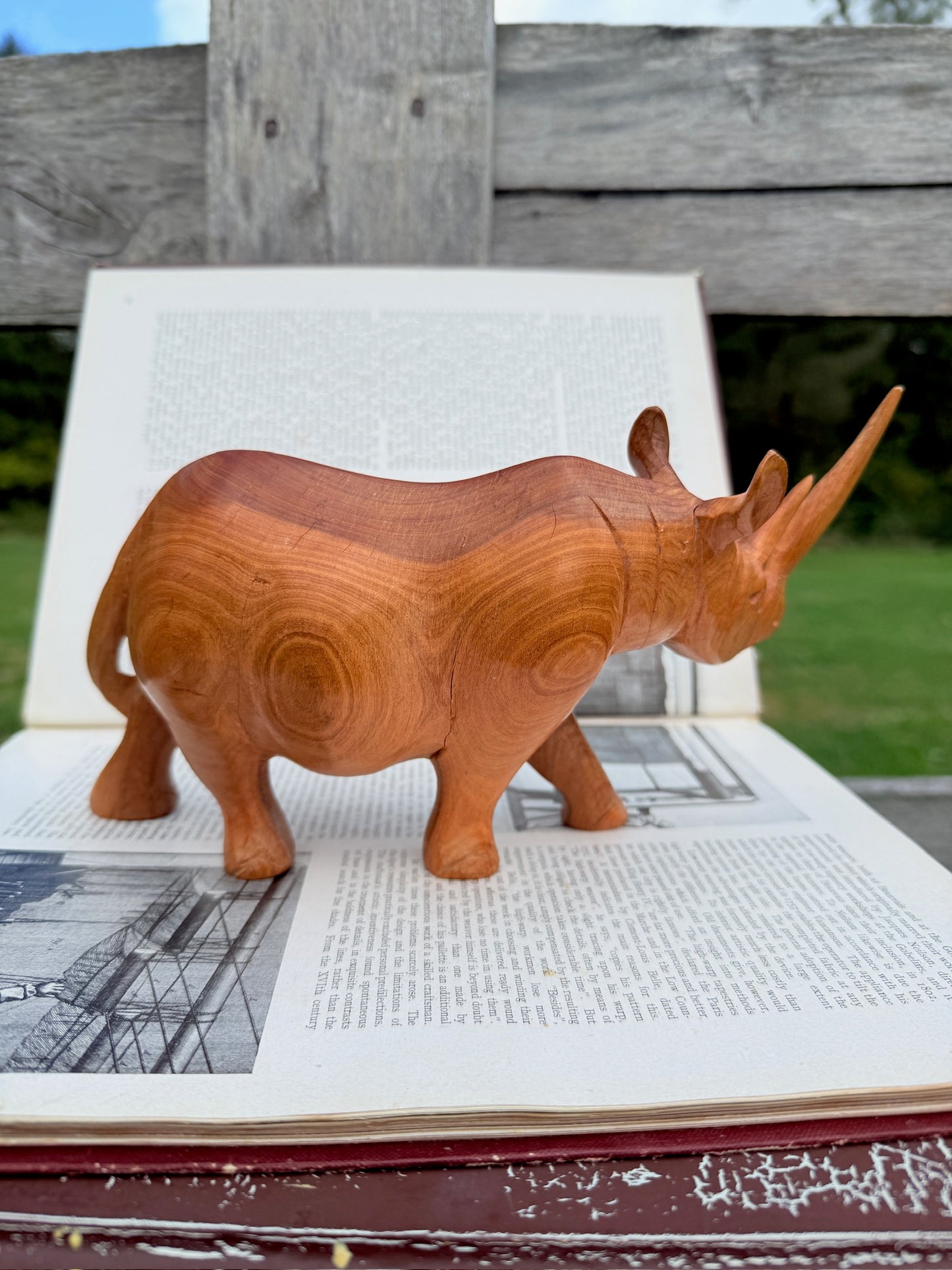 Vintage 1950s Hand-Carved Wooden Rhino Figurine