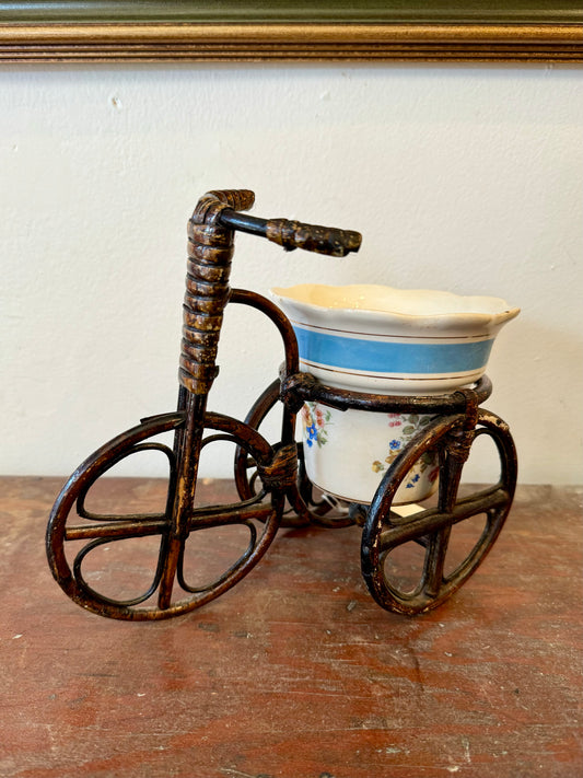 Vintage Rattan Bicycle Planter