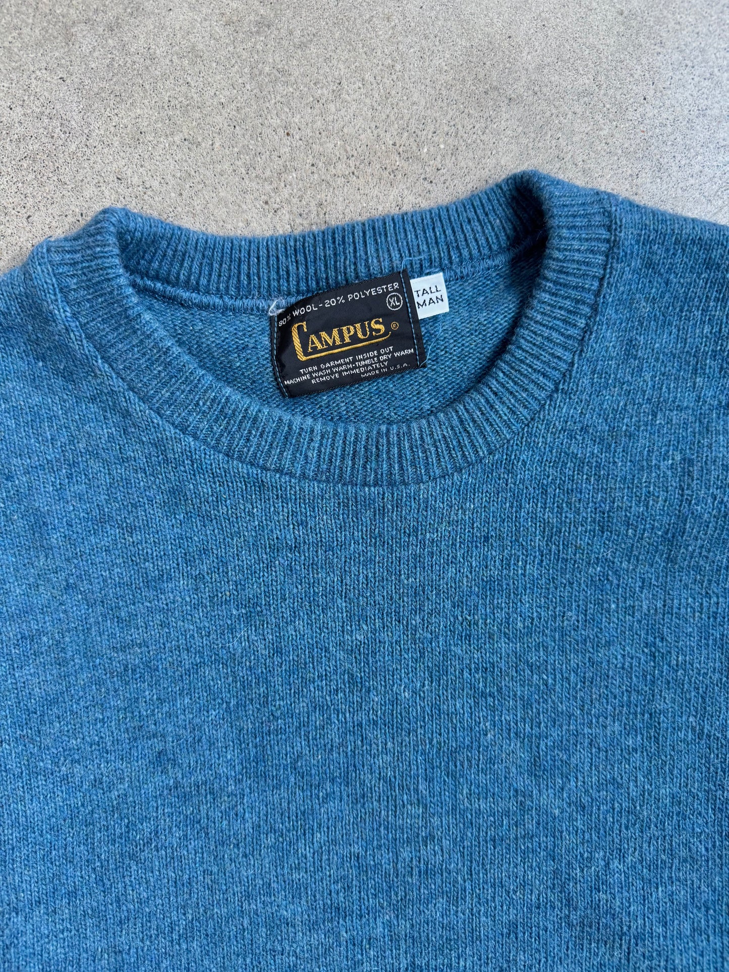 Vintage 1960s Campus Blue Wool-Blend Crewneck Sweater | XL Tall