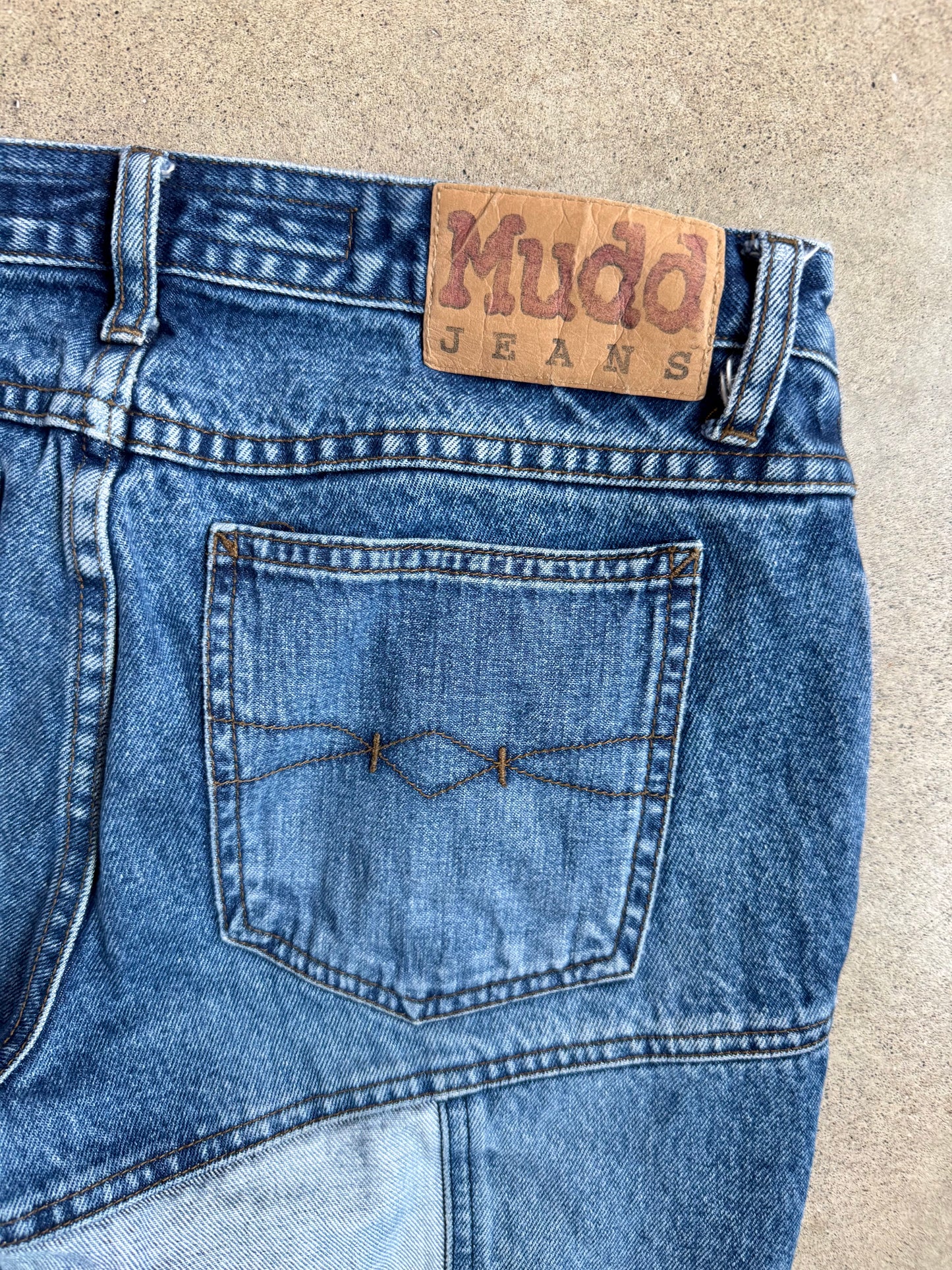 2000s Mudd Denim Patchwork Low-Rise Flare Jeans | S/M