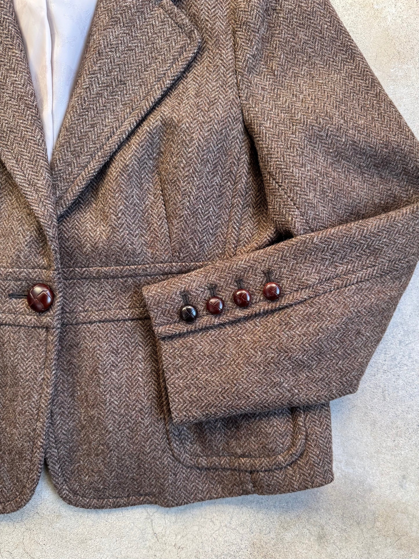 Vintage 1990s L.L. Bean Brown Herringbone Tweed Wool Blazer | M/L