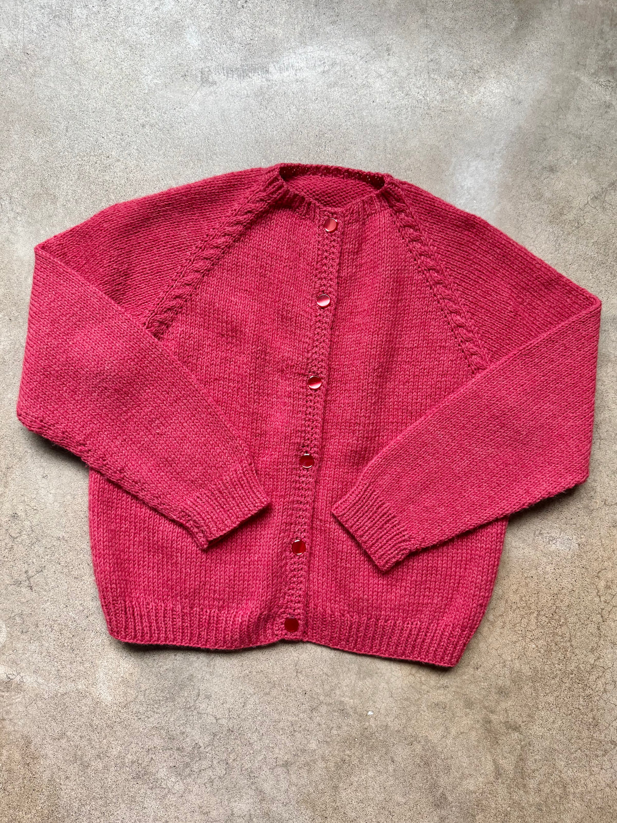Vintage Handmade Red Knit Cardigan | Large