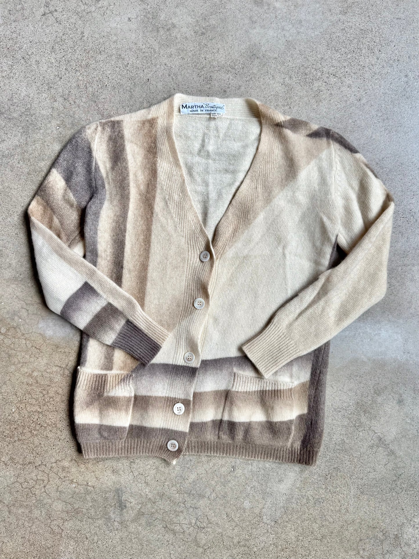 Vintage 1960s Martha Boutique Neutral Stripe Pattern Cashmere Cardigan | XS/S