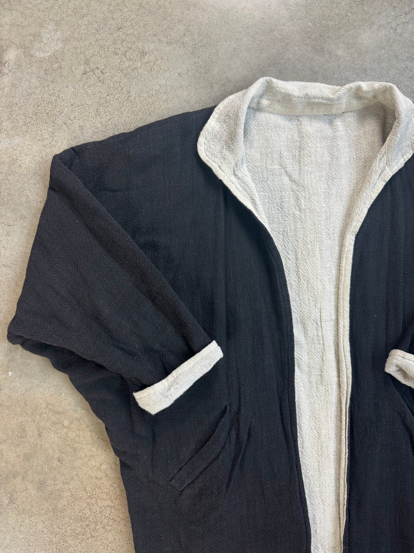 Vintage 1980s Sangam Imports Reversible Cream & Black Cotton Jacket | M/L