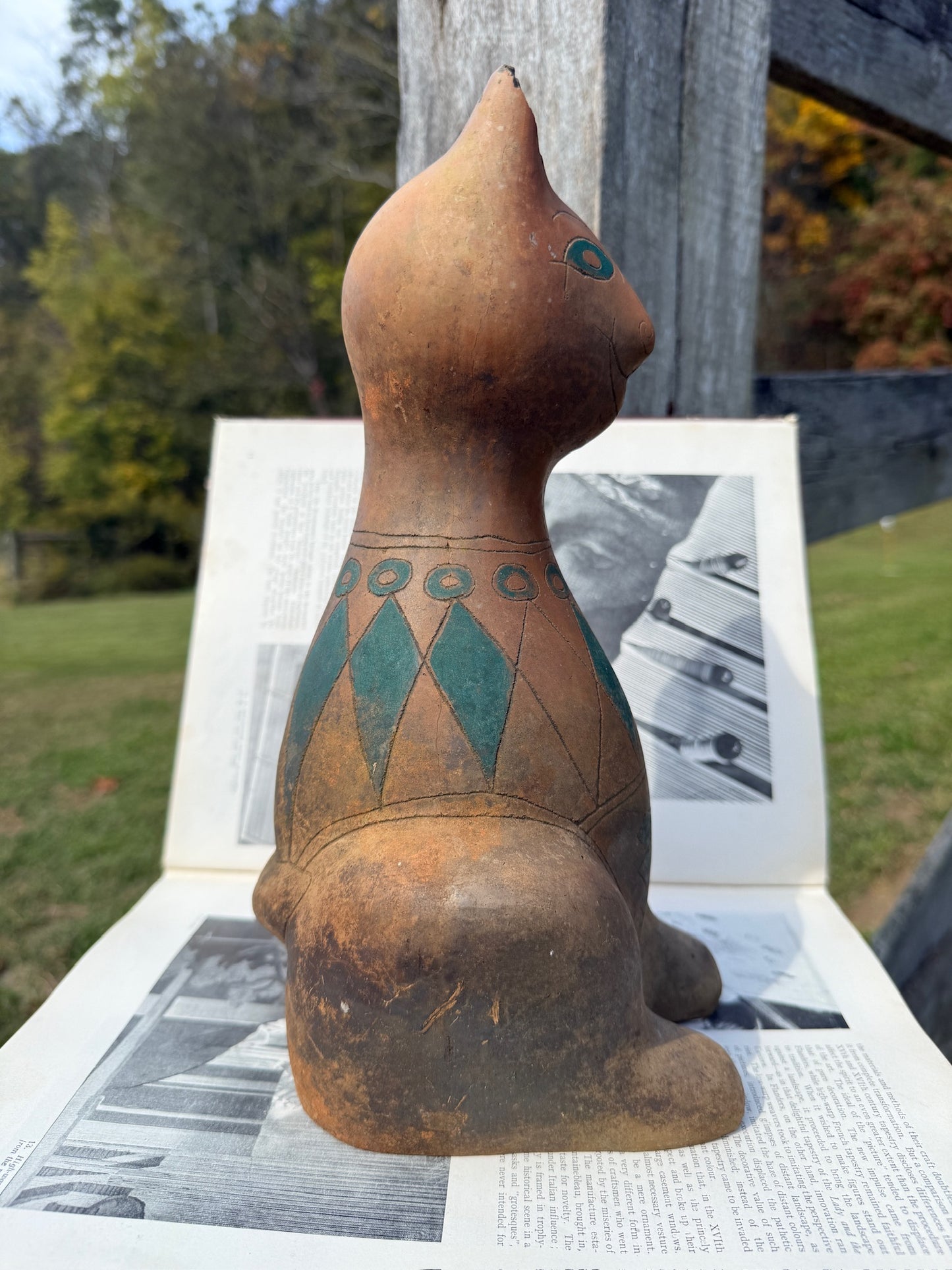 Vintage 1950s Handmade Pottery Oaxaca Mexican Cat Statue