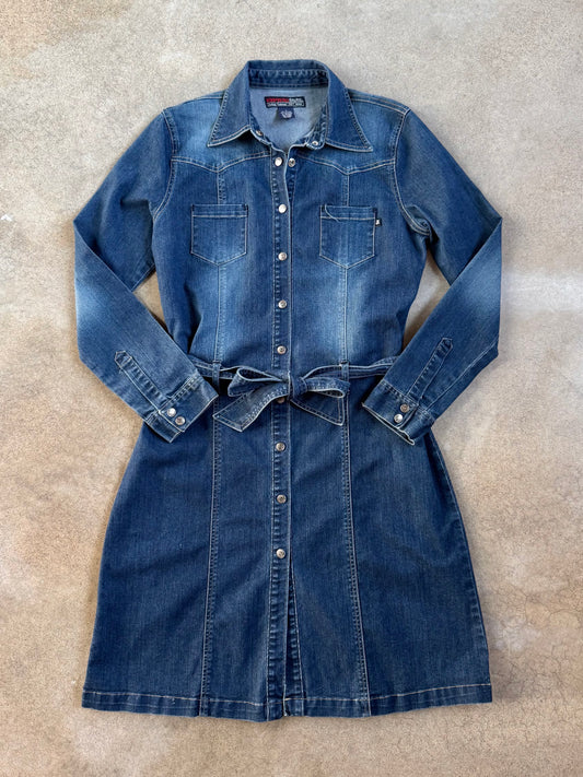Y2K Aeropostale Button-Front Tie-Waist Denim Dress | Large