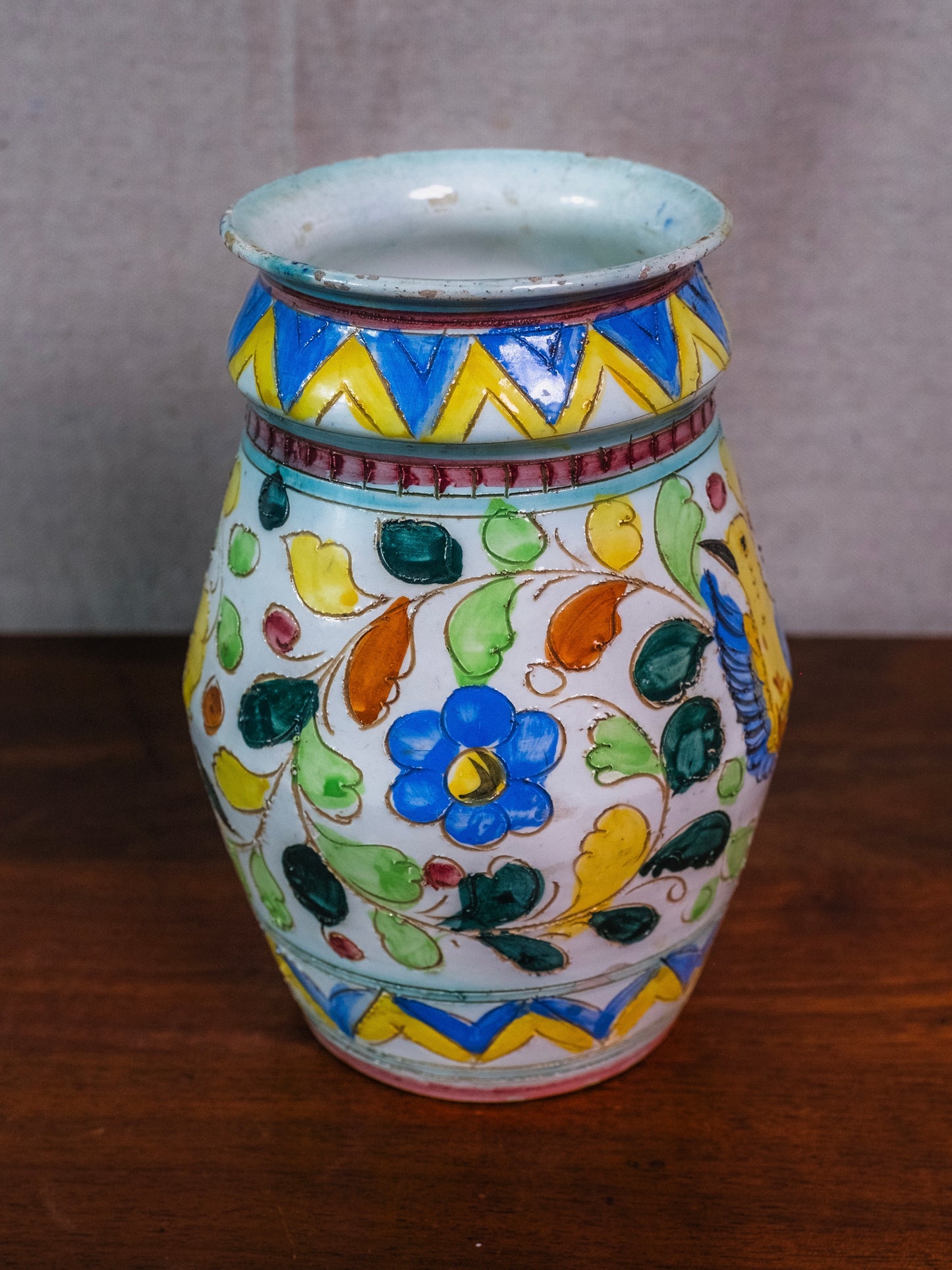 Vintage Italian Ceramic Majolica Floral Painted Vase