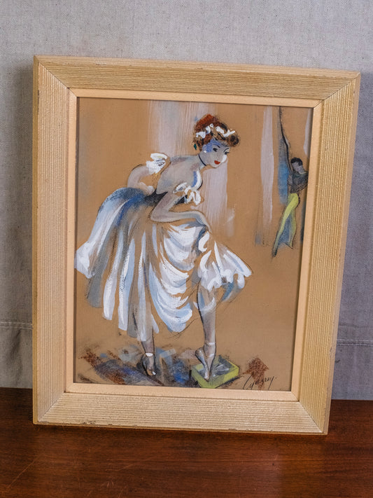 Vintage MCM Framed Cydney Grossman Ballerina Pastel Painting | Signed