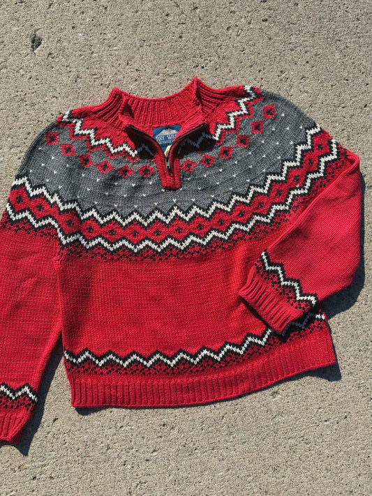 Vintage 1990s Rey Wear Hand Knit Quarter Zip Sweater | Small