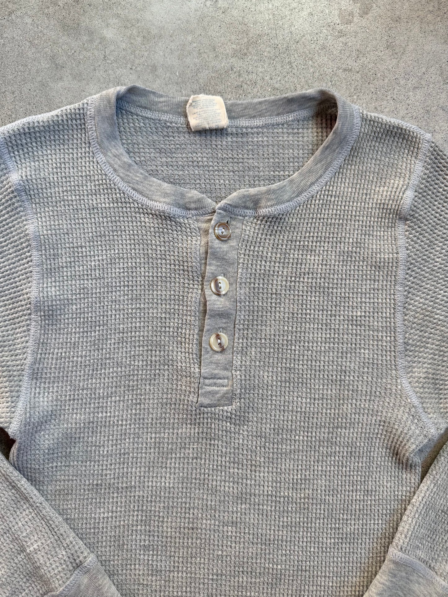 Vintage 1980s JE Morgan Grey Henley Waffle Thermal | Large