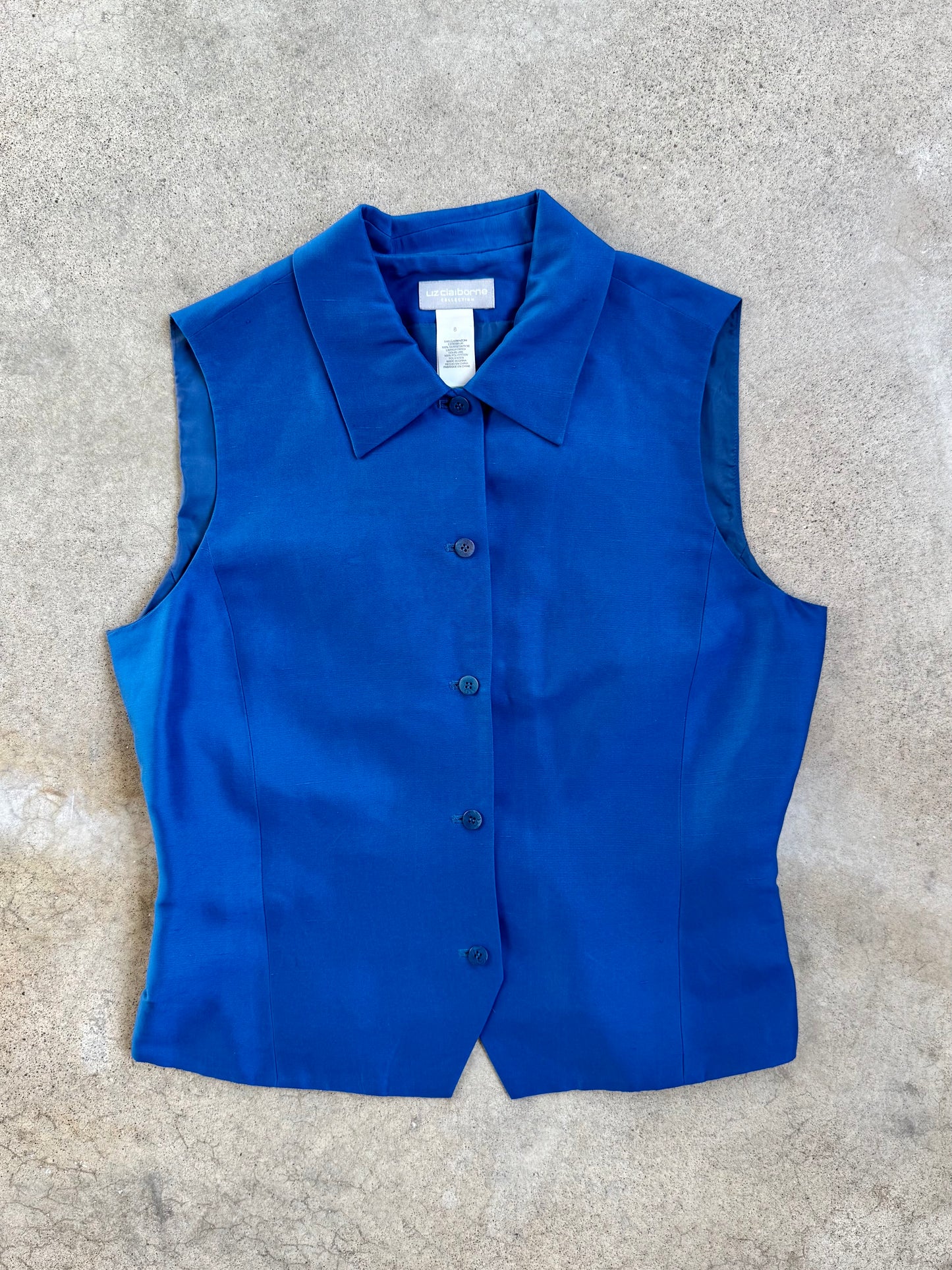 Vintage 1990s Liz Claiborne Blue Silk Sleeveless Blouse | S/M