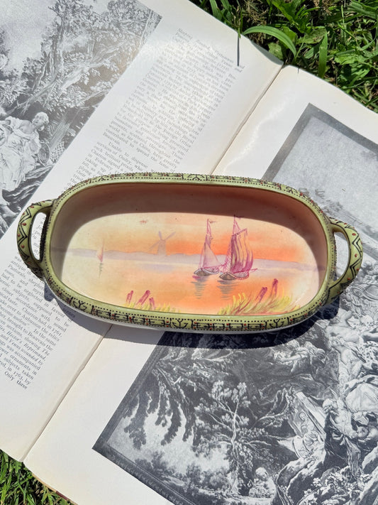 Vintage 1930s/40s Nippon Morimura Hand-Painted Sailboat Ceramic Dish
