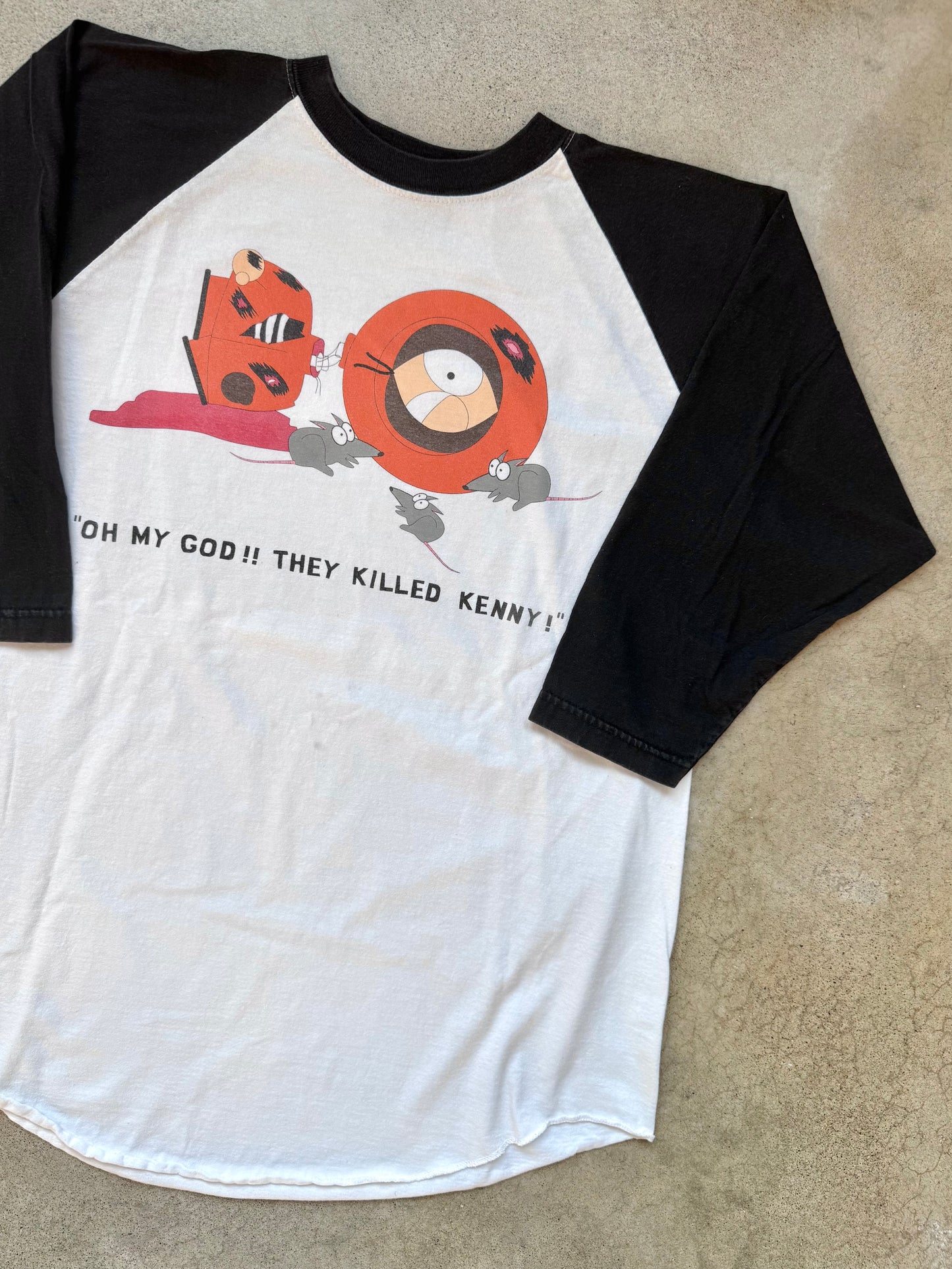 Vintage 1997 Stanley DeSantis South Park “They Killed Kenny!” Raglan Baseball Tee | XL