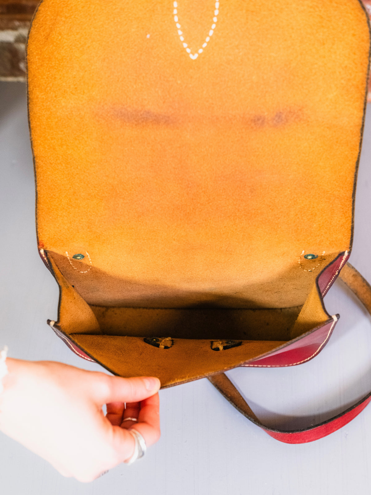 Vintage Dennis Knight Handcrafted Red Leather Saddle Bag