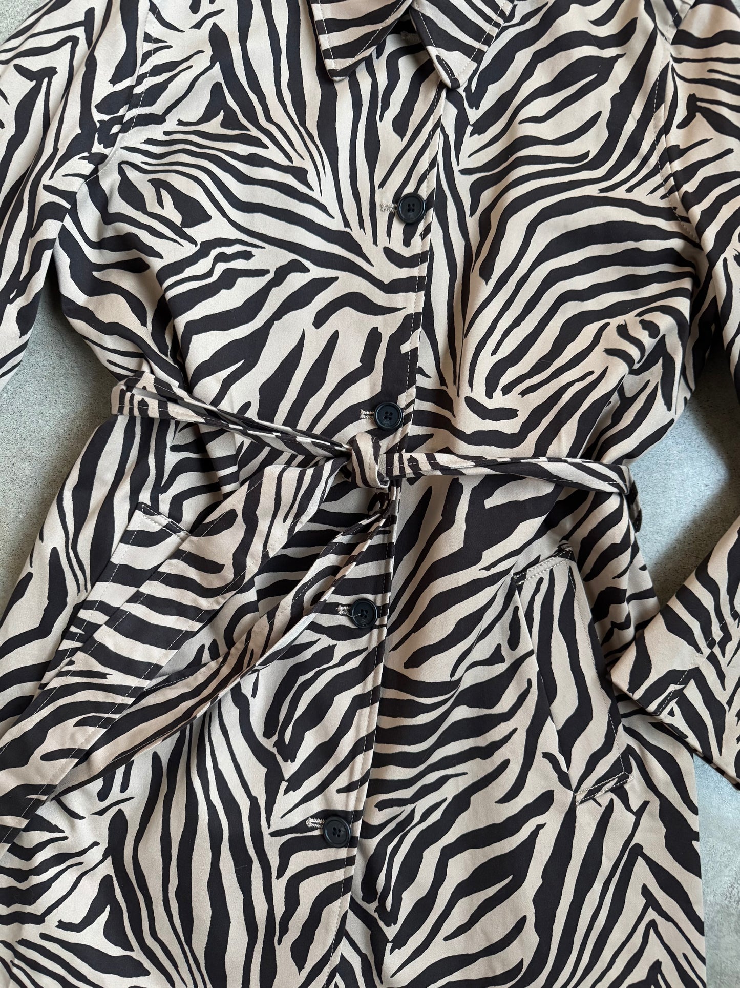 Vintage 1990s Brown Zebra Print Short Trench Coat | Medium