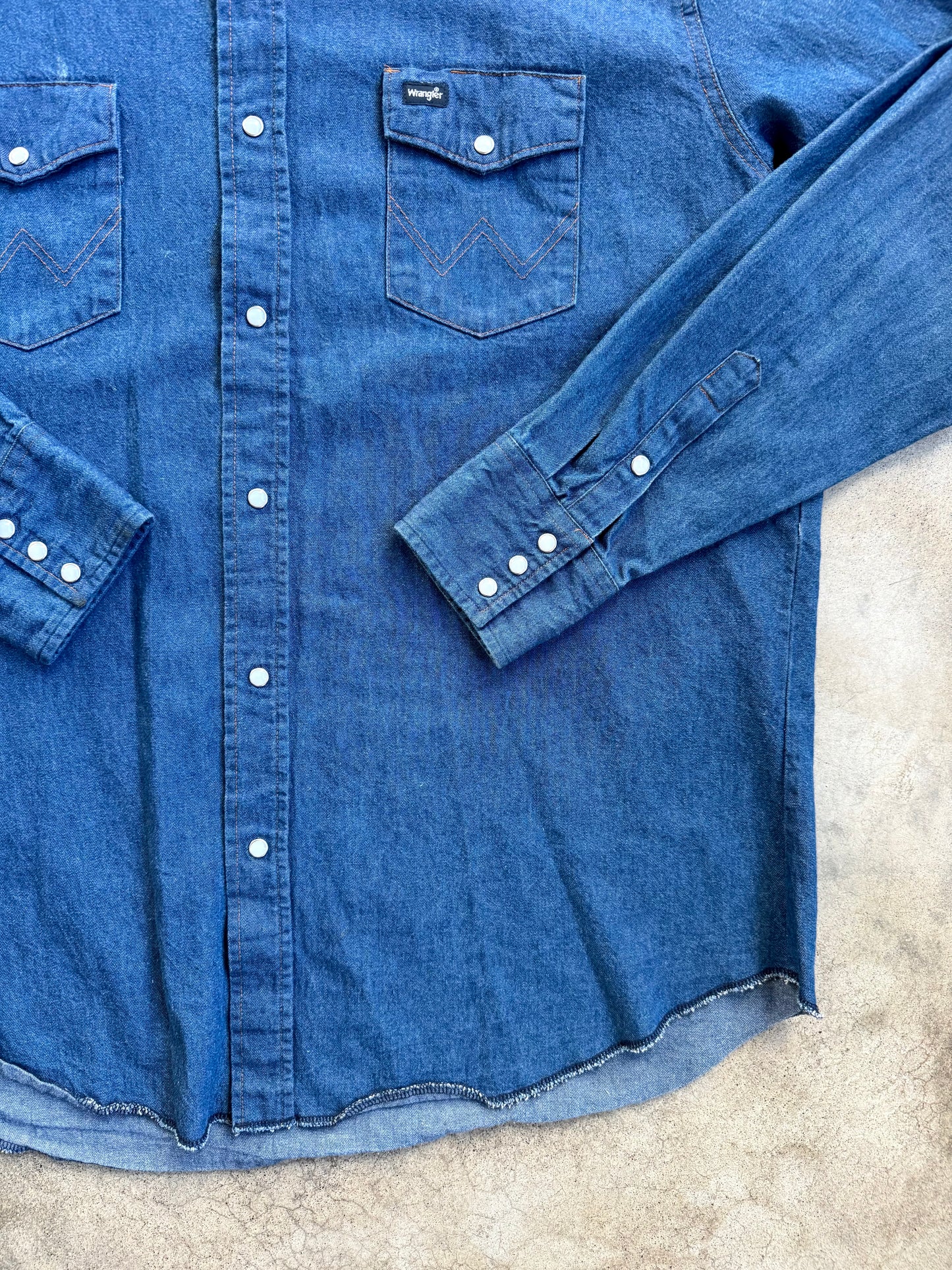 Vintage 1980s Wrangler Western Pearl Snap Denim Shirt | XXL