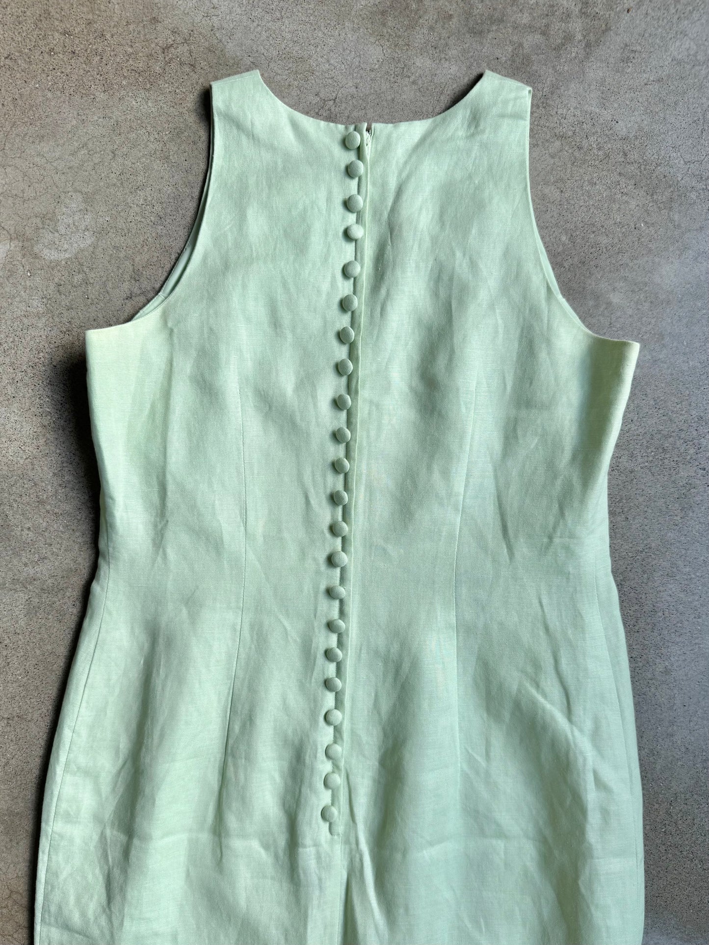 Vintage Plaza South Green & Blue Floral Embroidered Linen-Blend Maxi Dress | Small