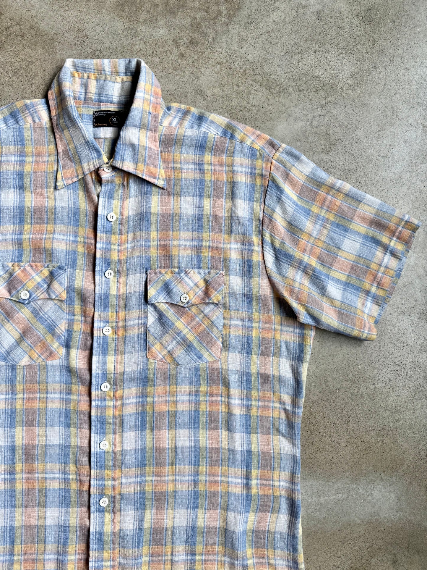 Vintage 1970s JCPenney Pastel Plaid Short Sleeve Shirt | XL