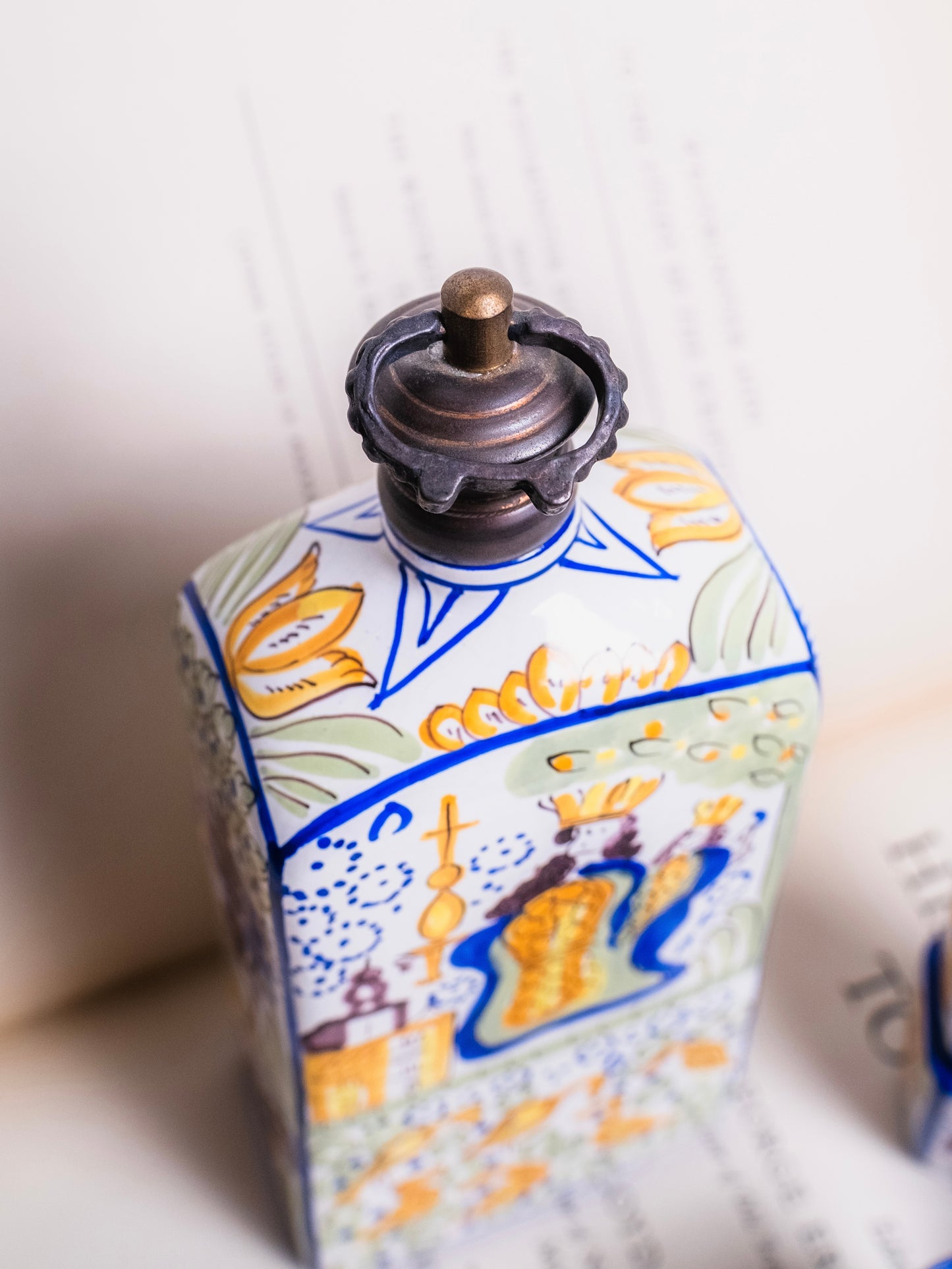 Vintage 1950s Italian Hand-Painted Ceramic Decanter + Shot Glass Set