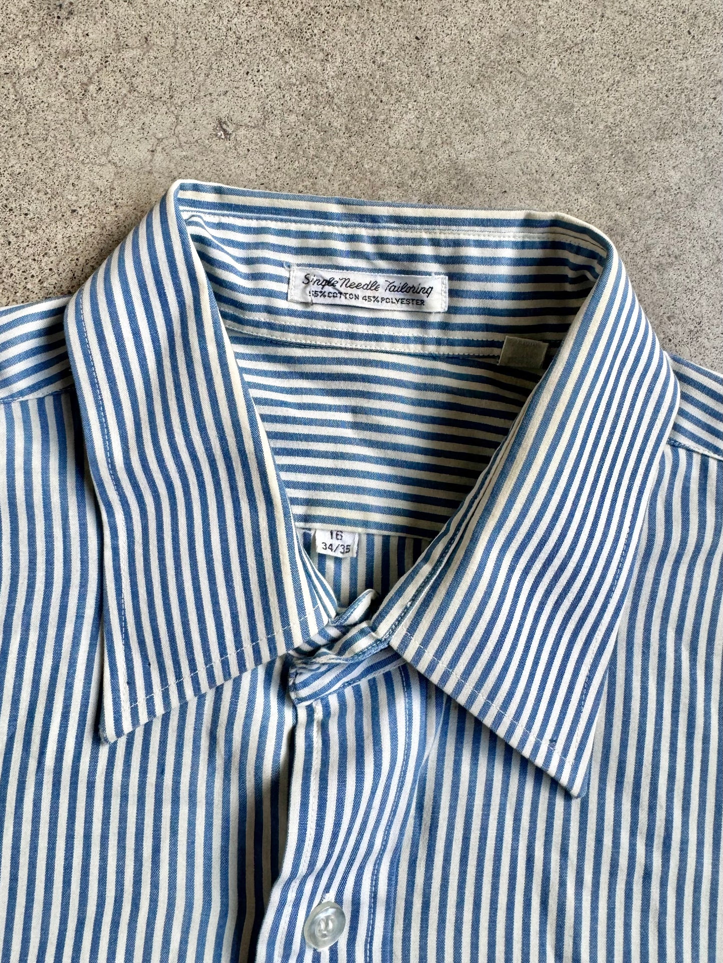 Vintage 1970s Blue & White Striped Dog Patch Button-Up Shirt | Large