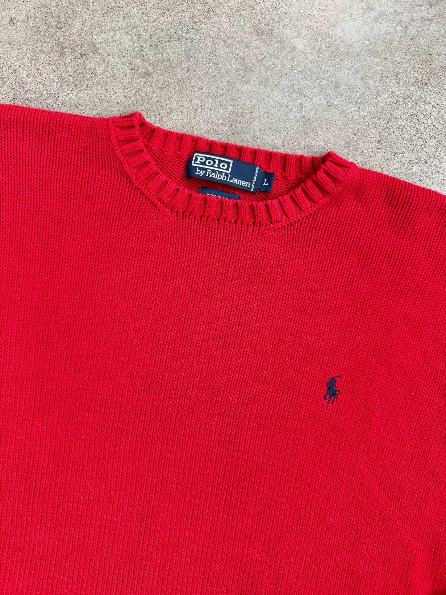 Vintage 1990s Polo Ralph Lauren Red Cotton Crewneck Sweater | Large