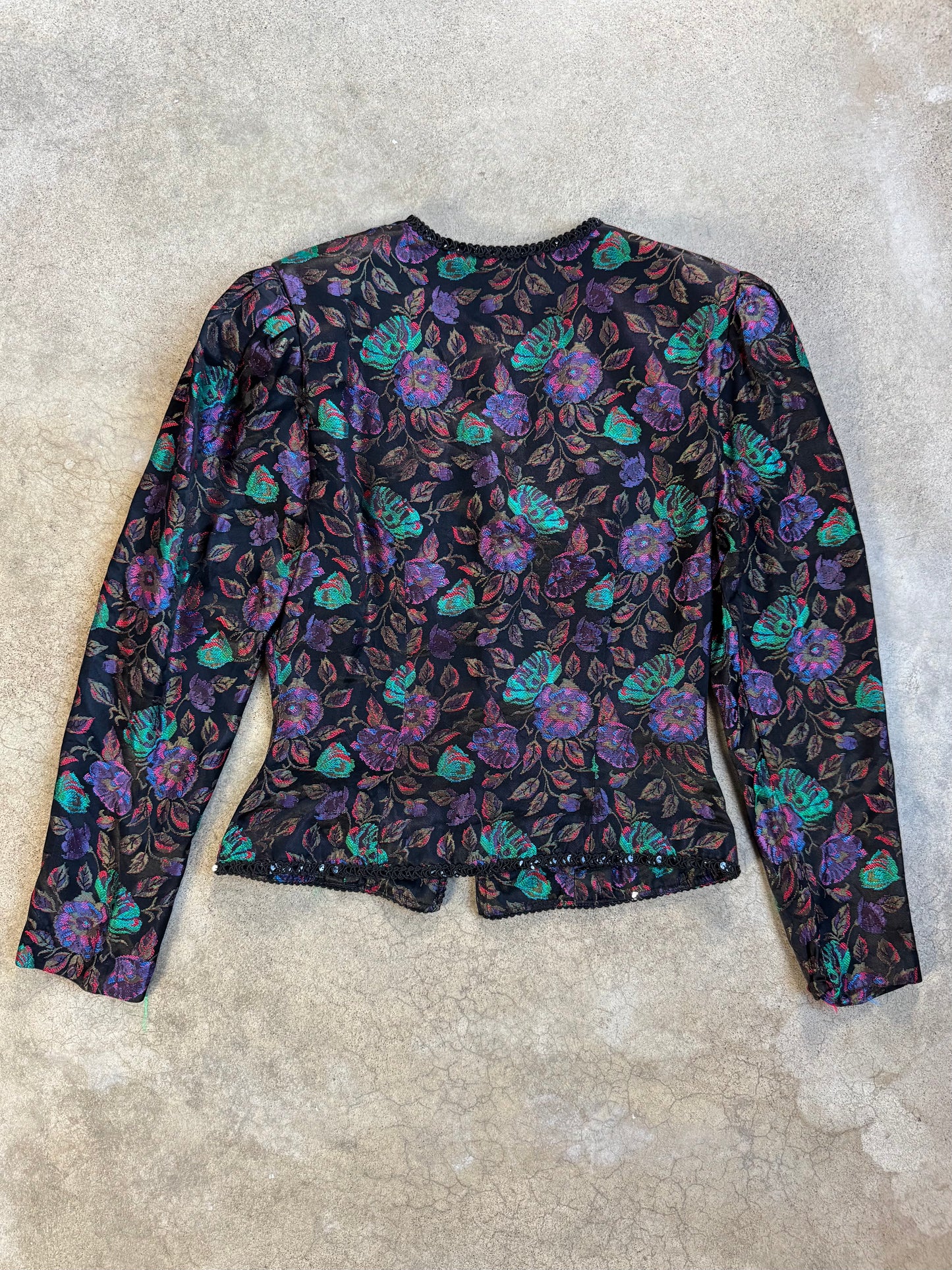 Vintage 1980s Nah Nah Collections Floral Brocade Puff Sleeve Blouse | Medium