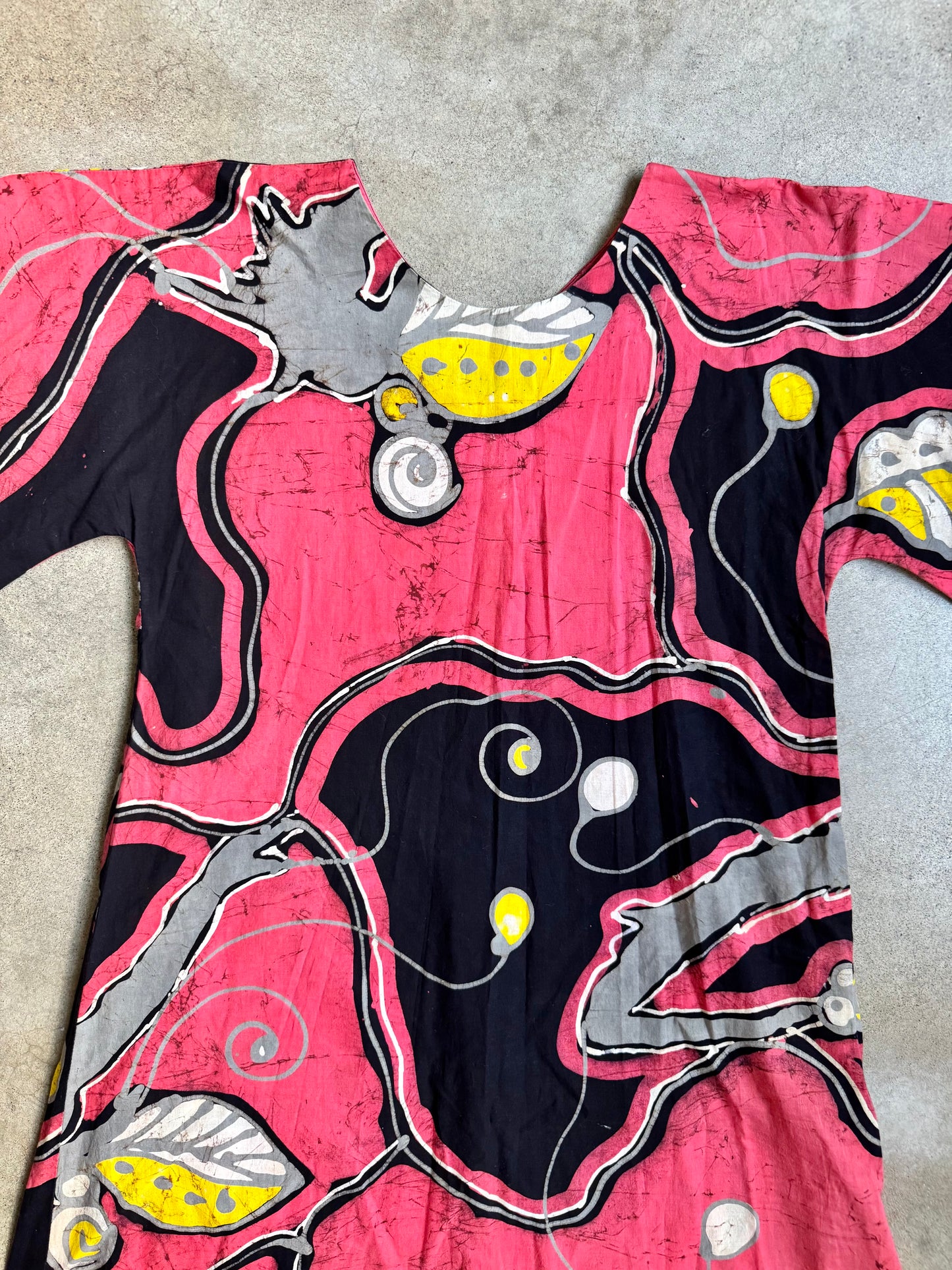 Vintage 1960s/70s Pink Abstract Print Cotton Kaftan Dress | S/M