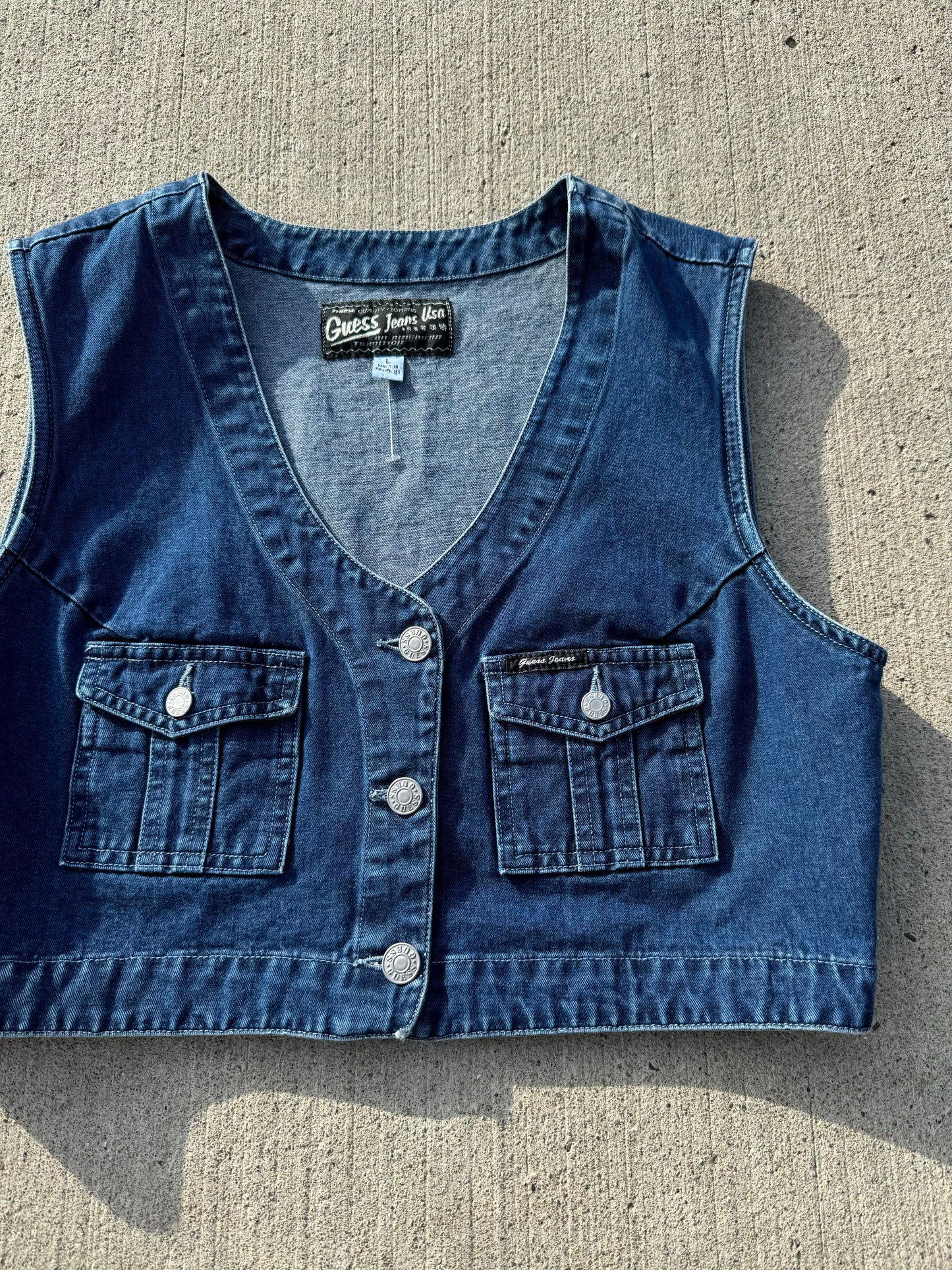 Vintage 90s/Y2K Guess Jeans Cropped Denim Vest | Large