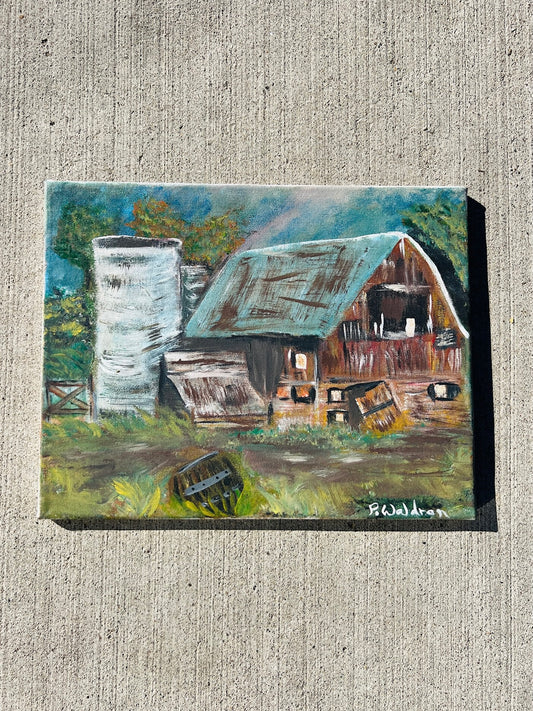 Vintage Oil on Canvas Farm Scene Painting