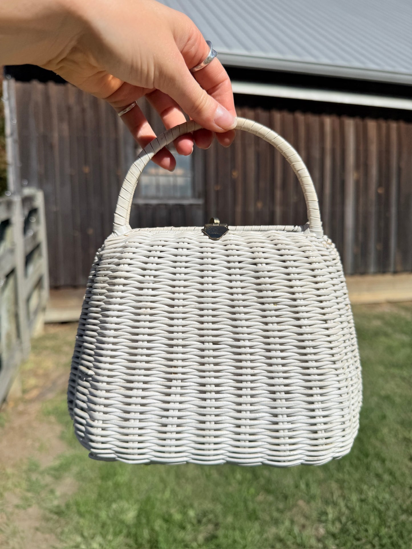 Vintage 1950s White Wicker Handbag
